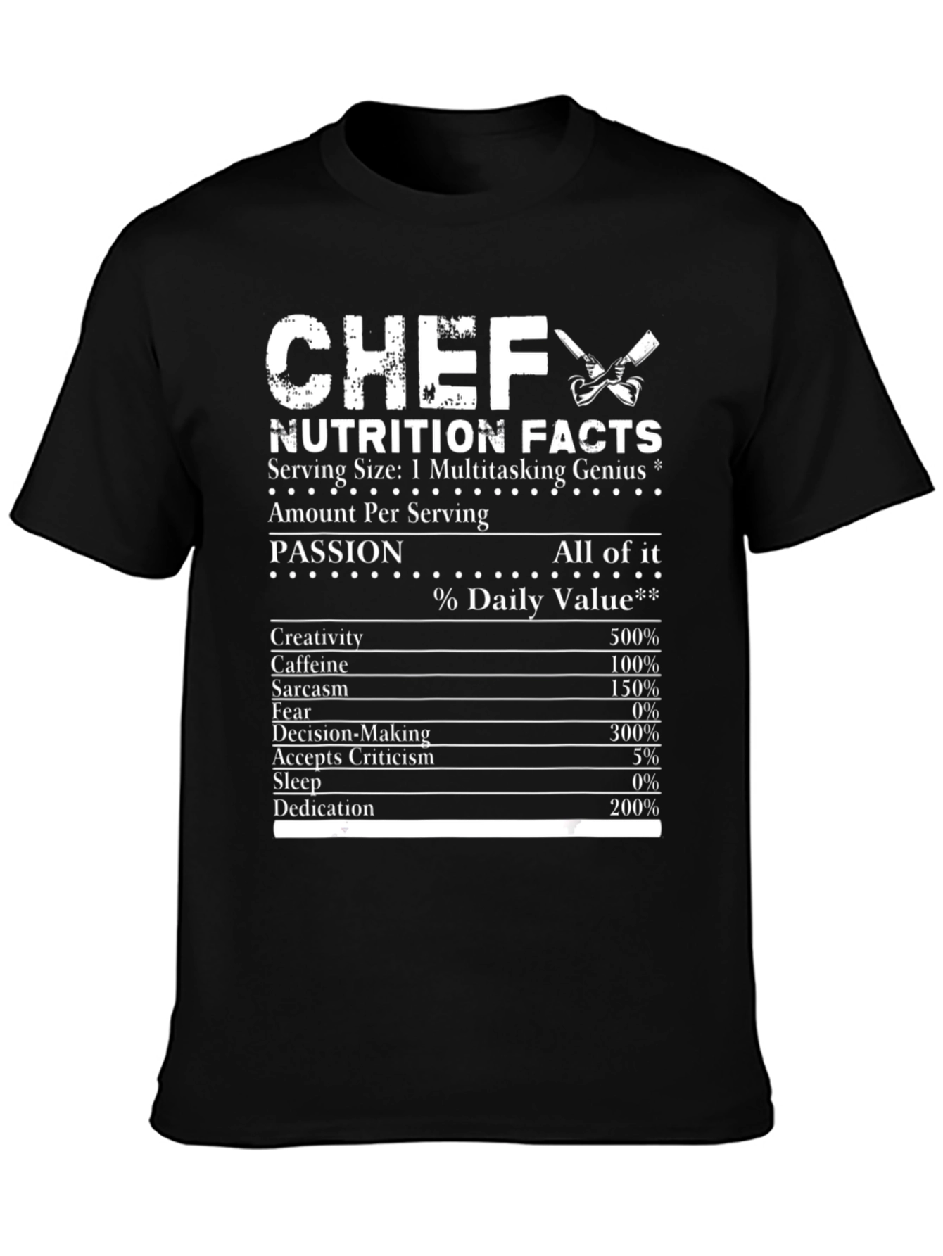 Chef Nutrition Facts T-Shirt Multitasking Genius Tee