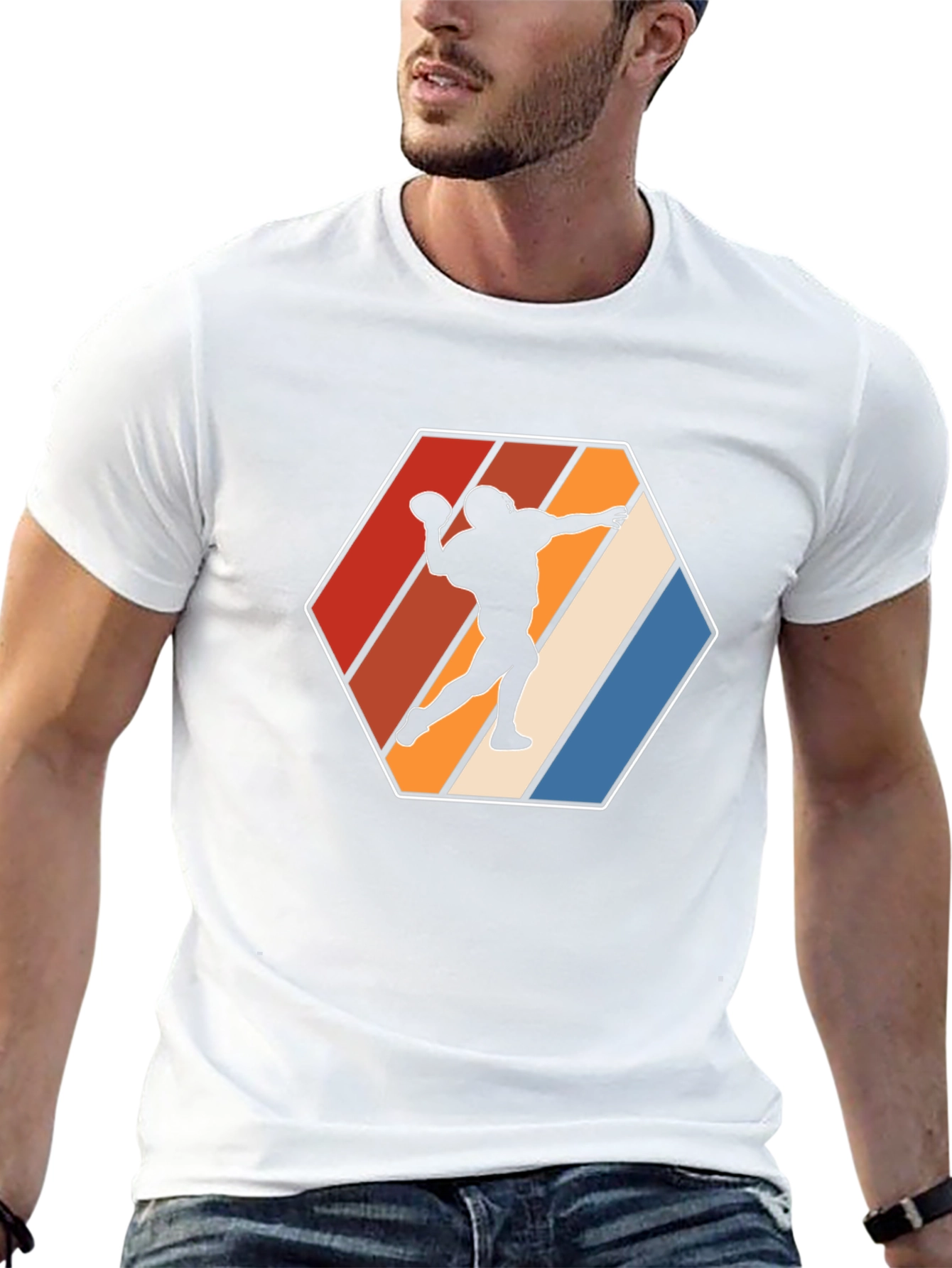 Retro Football Thrower Graphic Tee - Black