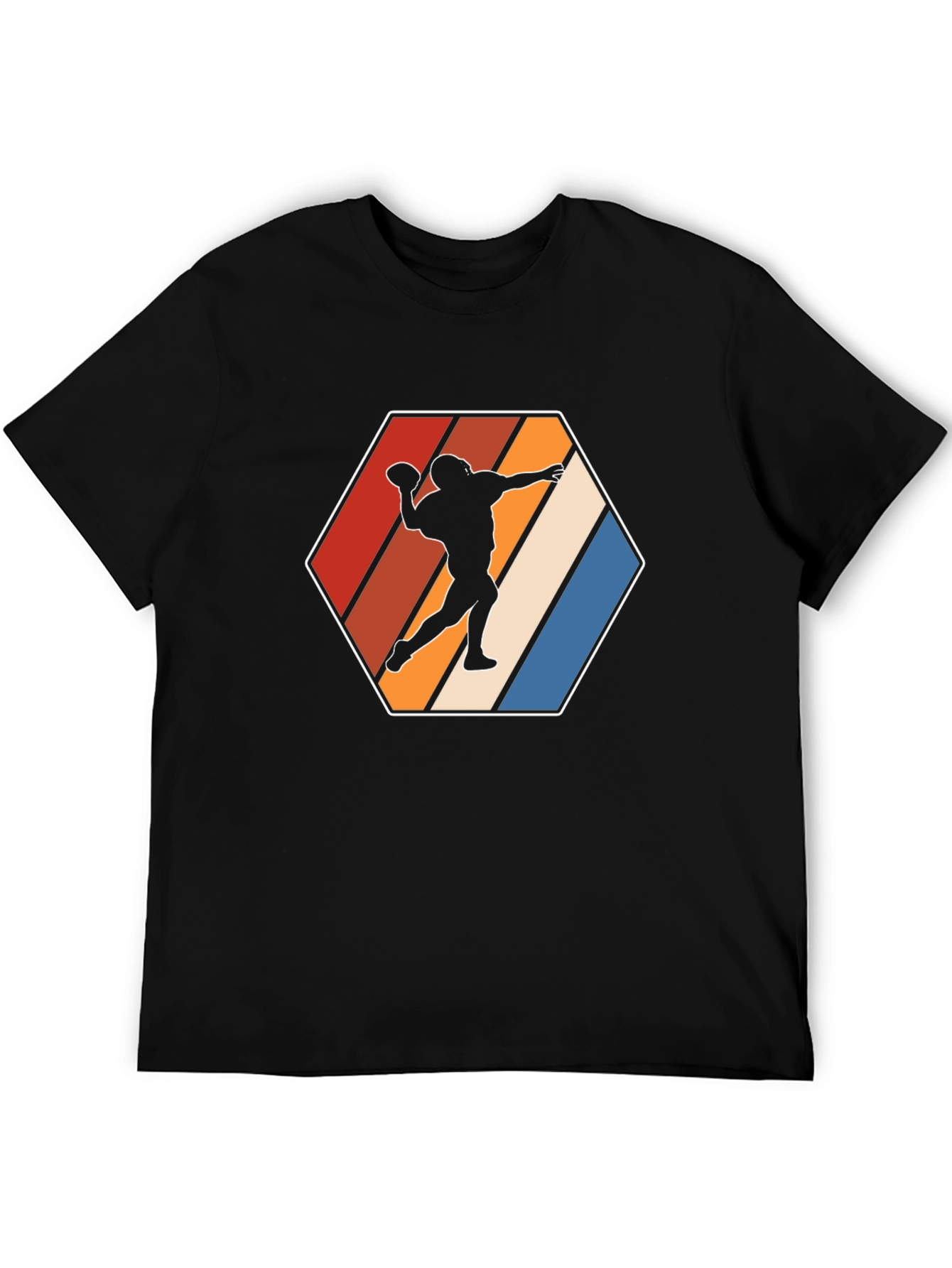 Retro Football Thrower Graphic Tee - Black