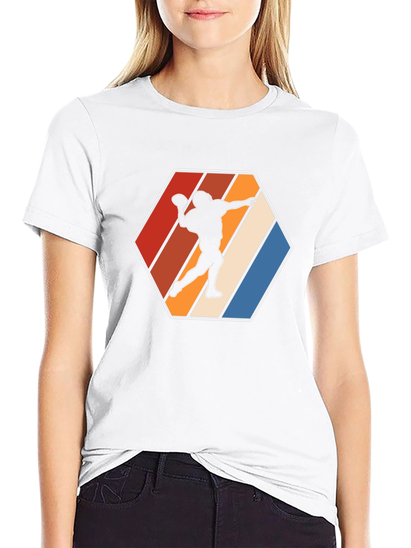 Retro Football Thrower Graphic Tee - Black