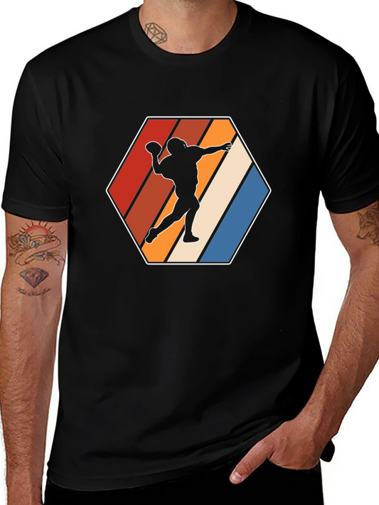 Retro Football Thrower Graphic Tee - Black