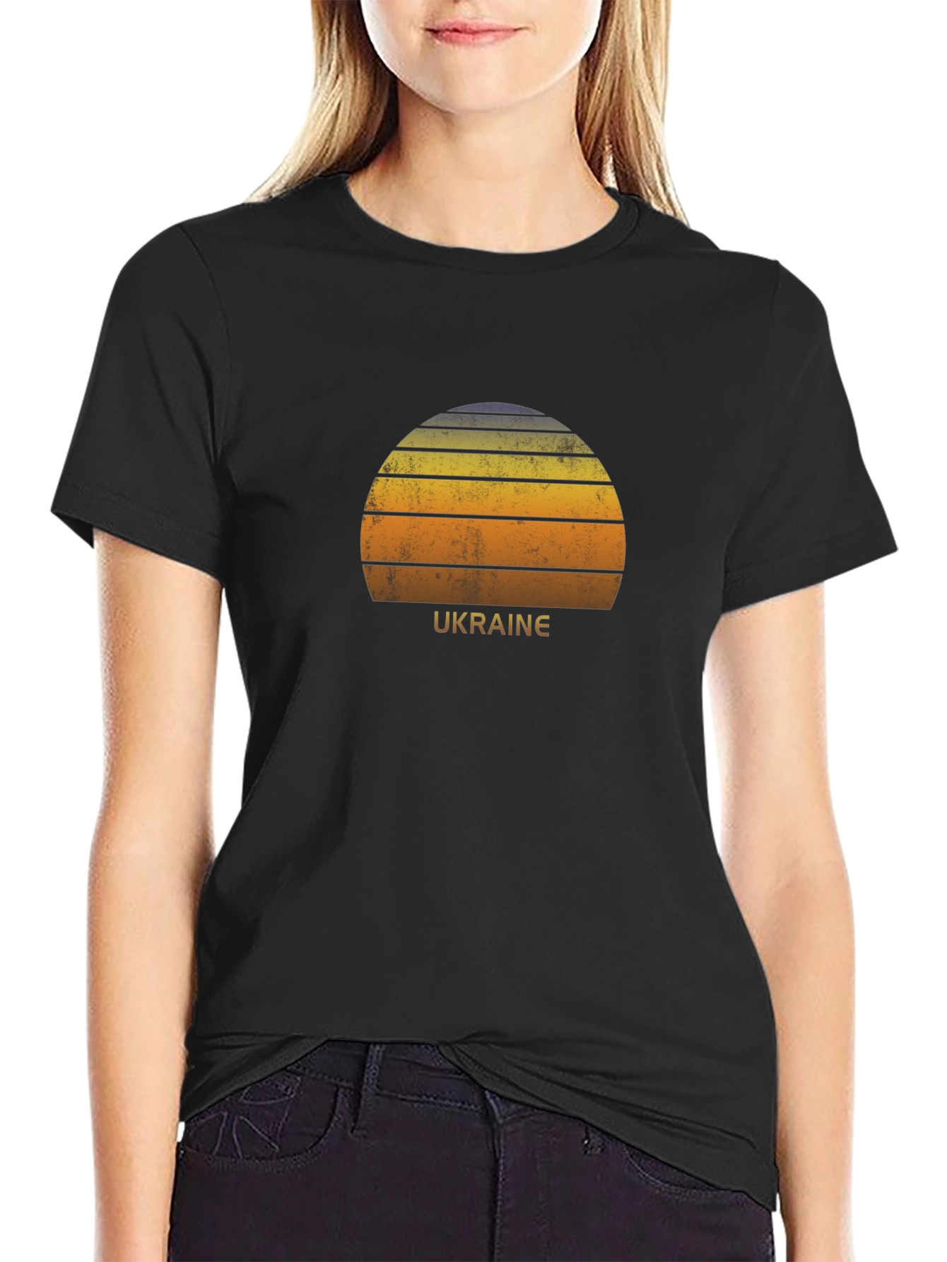 Ukraine Retro Sunset Graphic Tee - Stylish Black T-Shirt