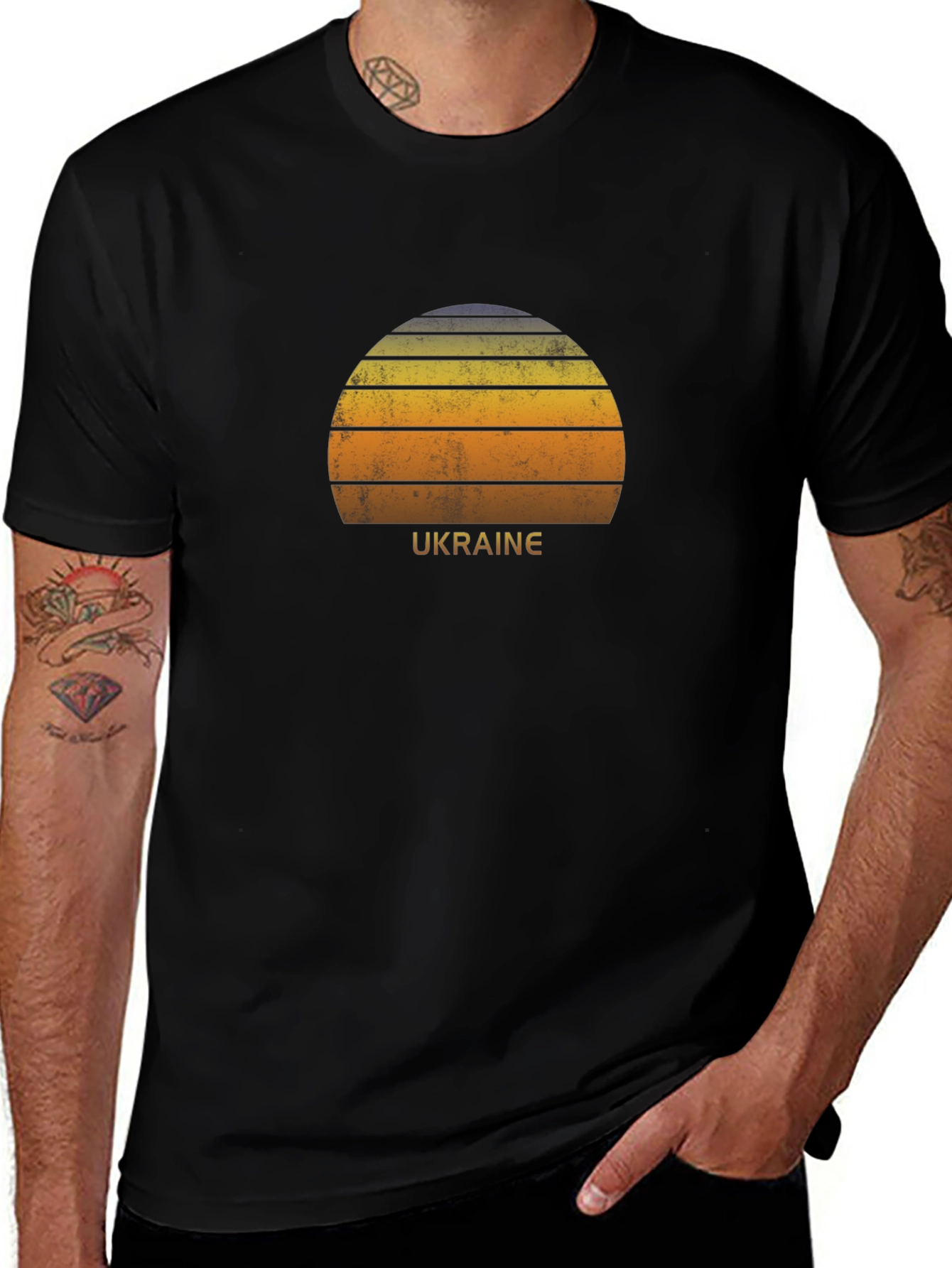 Ukraine Retro Sunset Graphic Tee - Stylish Black T-Shirt