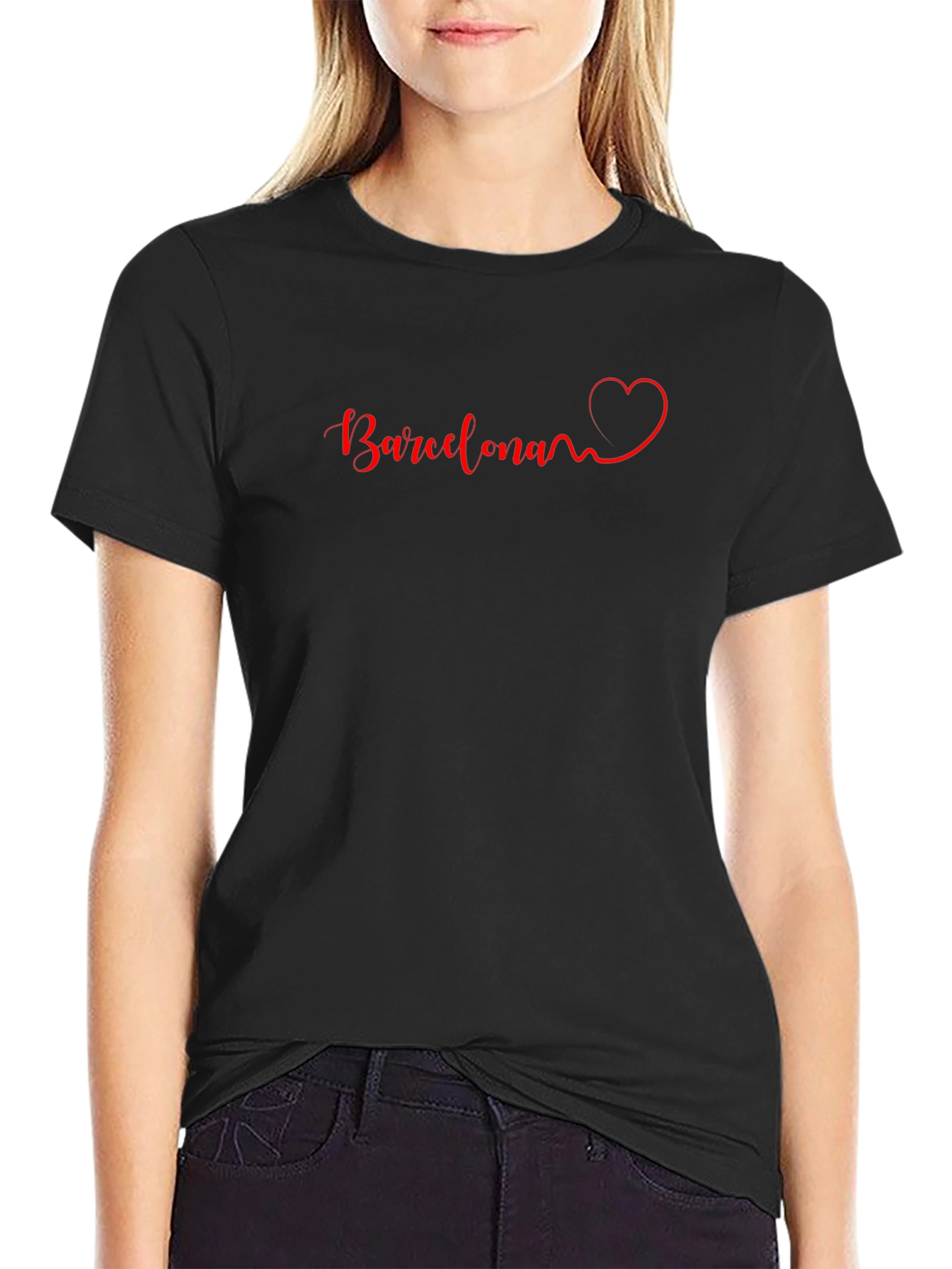 Barcelona Heart Graphic Black T-Shirt