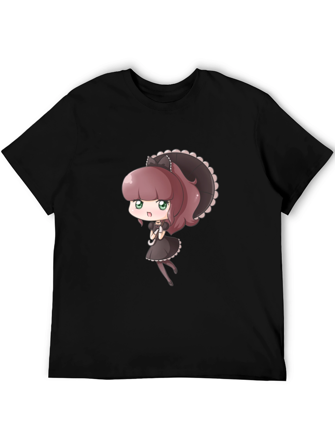 Cute Anime Maid Graphic Black T-Shirt