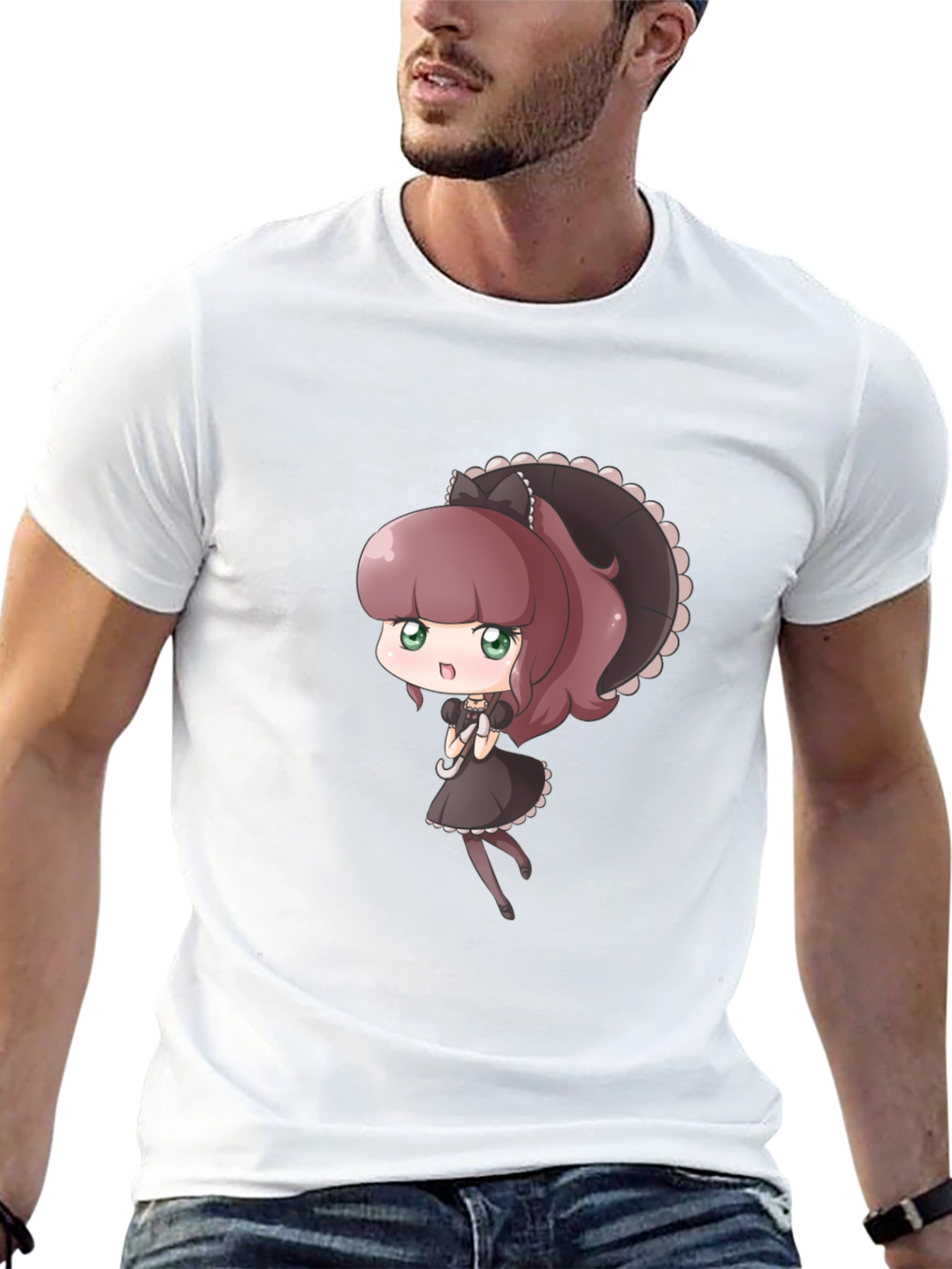 Cute Anime Maid Graphic Black T-Shirt