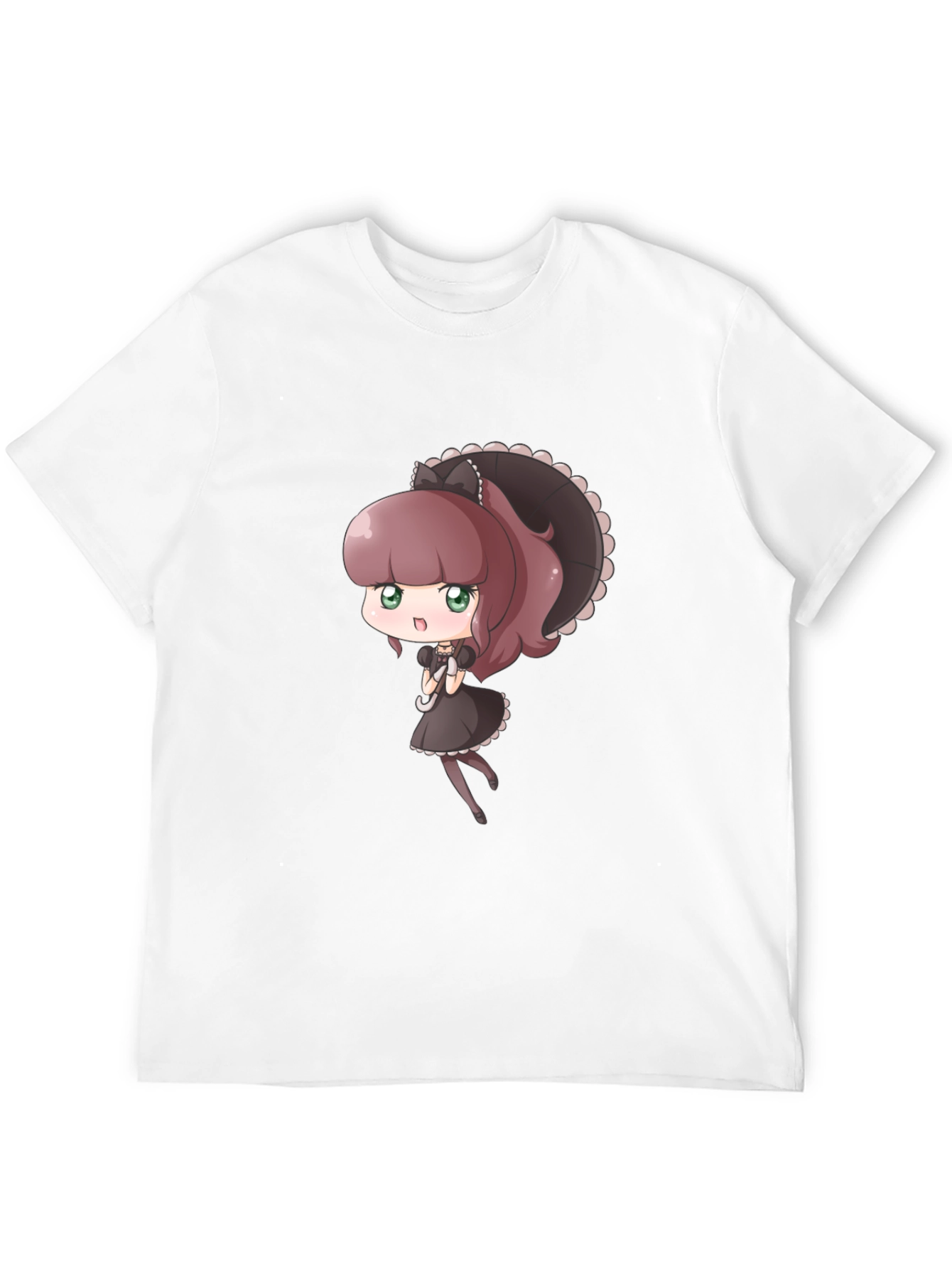 Cute Anime Maid Graphic Black T-Shirt