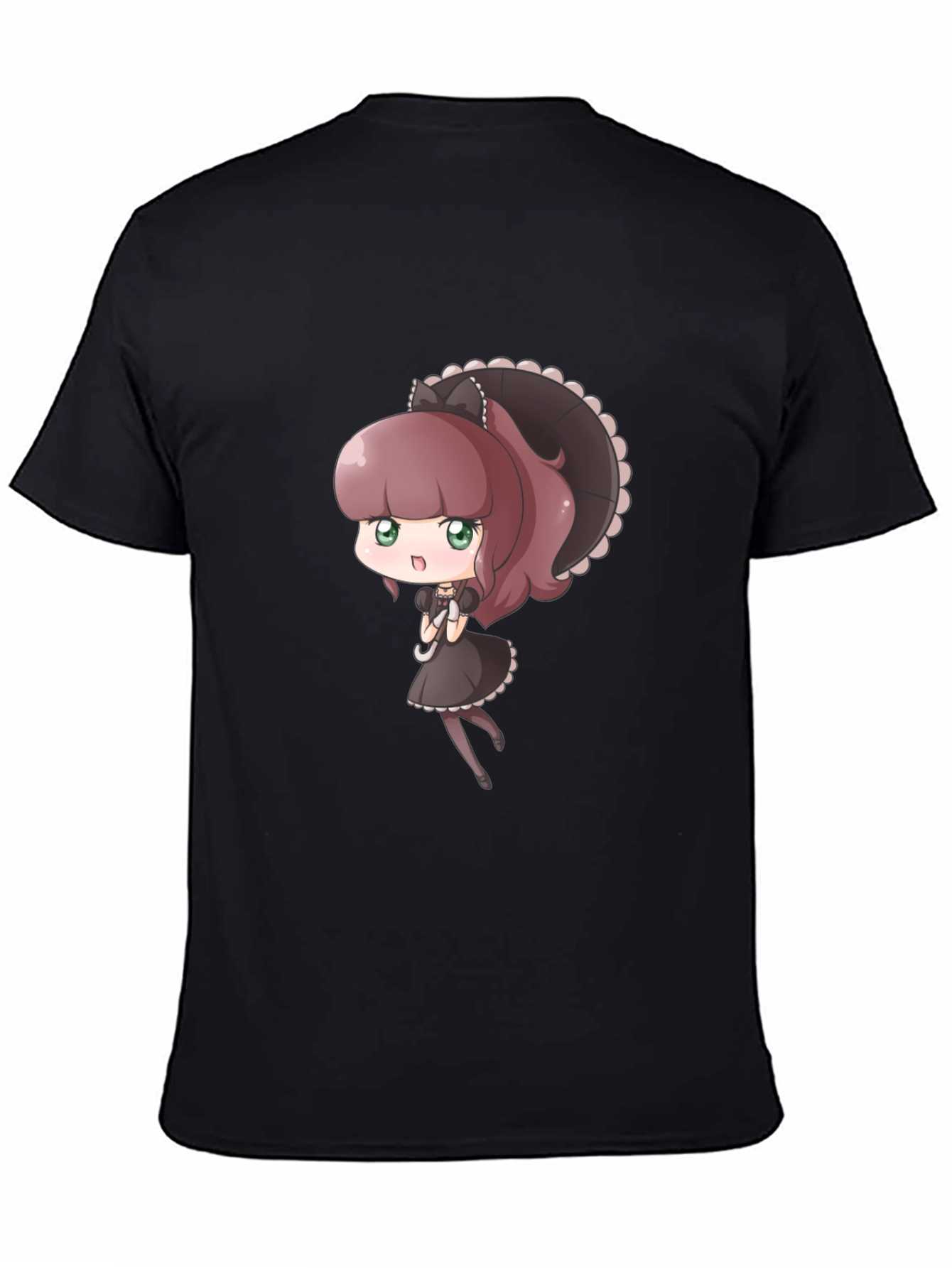 Cute Anime Maid Graphic Black T-Shirt