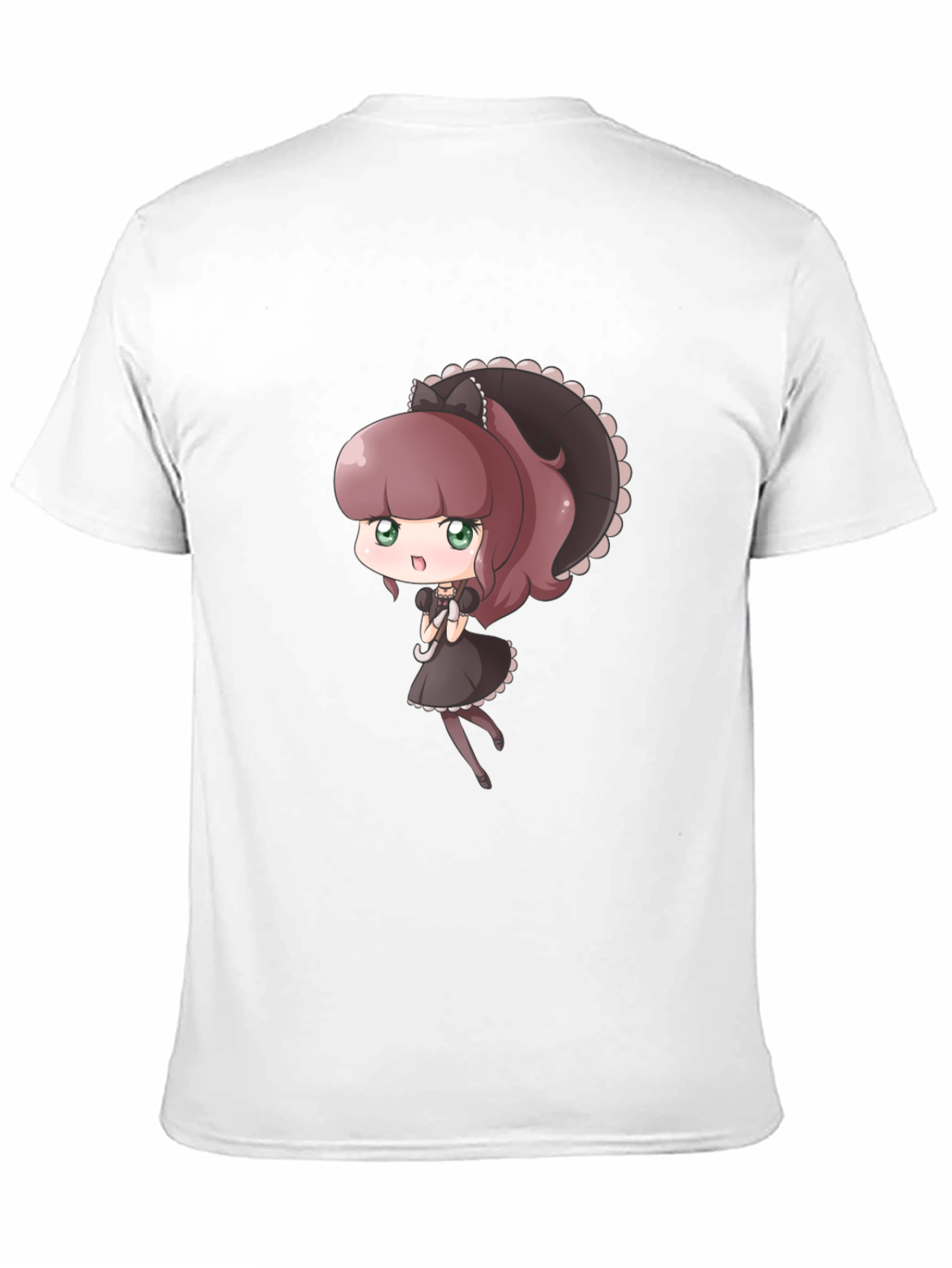 Cute Anime Maid Graphic Black T-Shirt