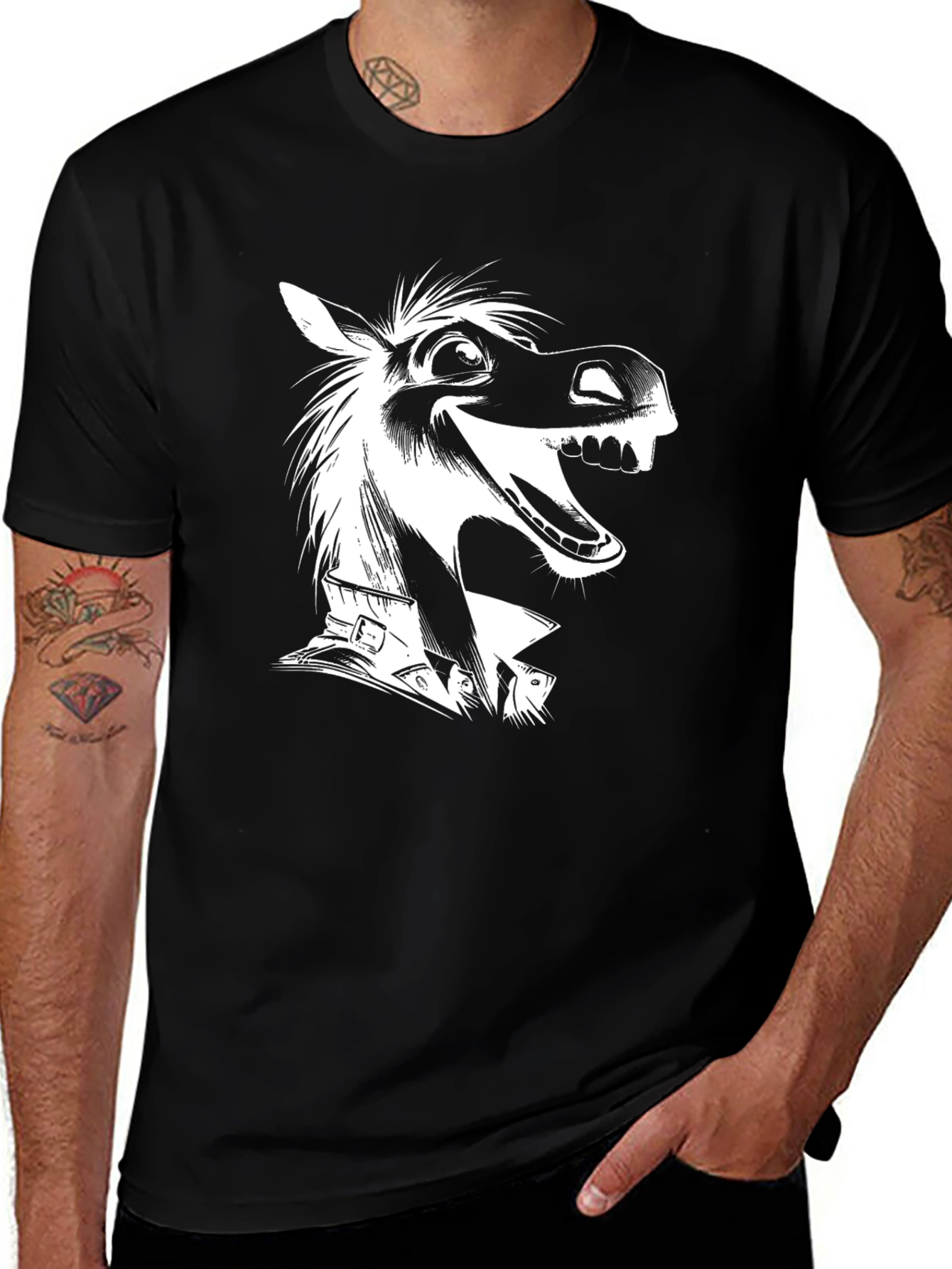 Funny Horse Graphic Tee - Black Cotton T-Shirt