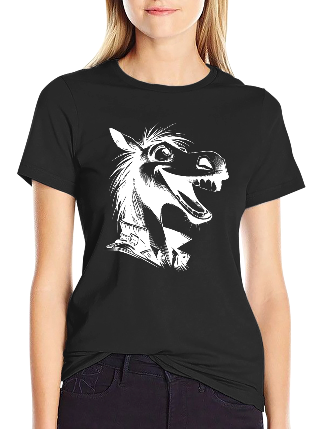 Funny Horse Graphic Tee - Black Cotton T-Shirt
