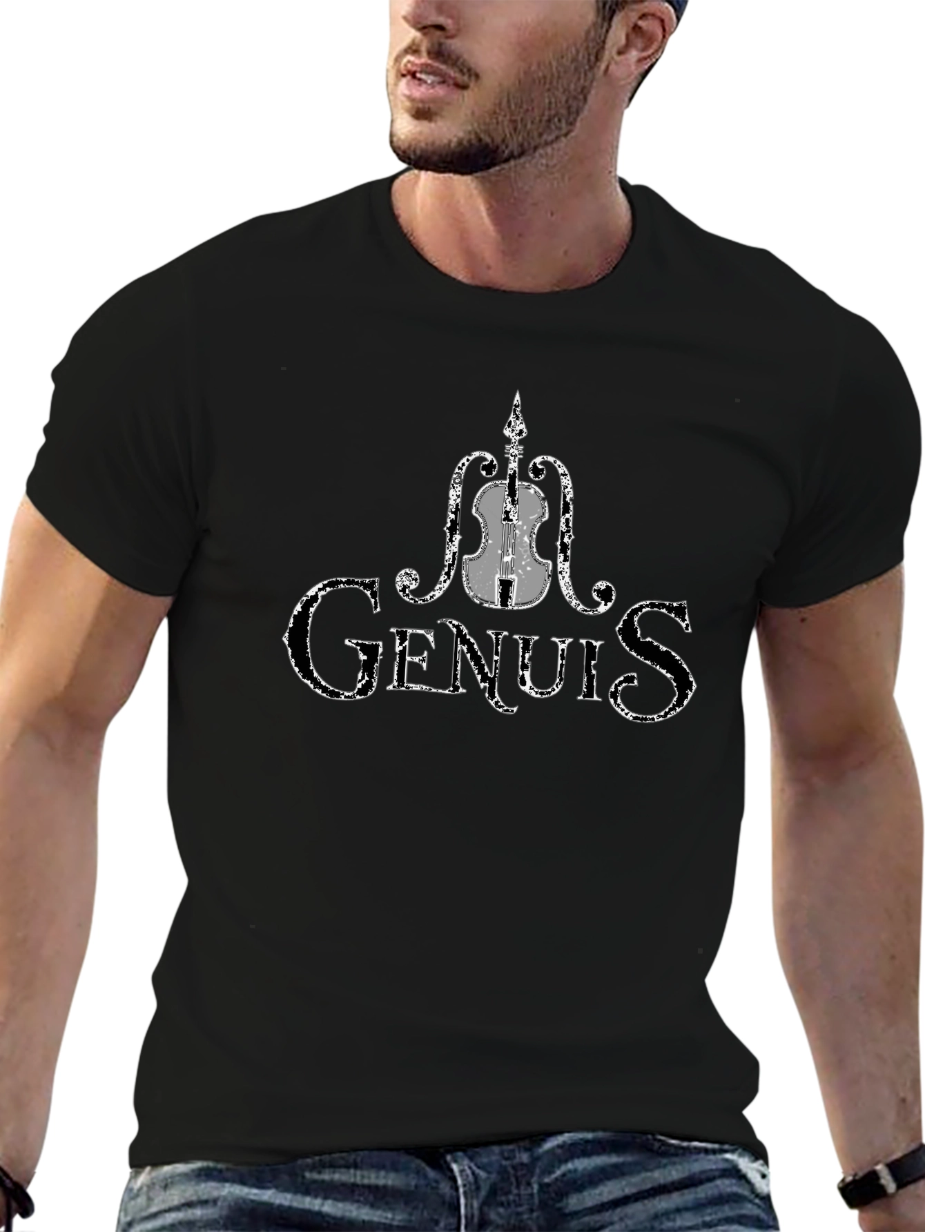 Violin Genius Graphic T-Shirt - Black