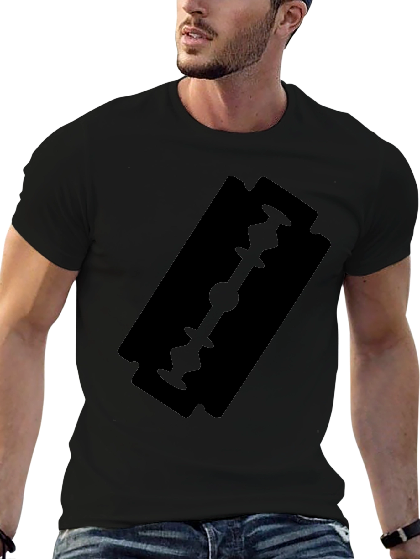 Black T-Shirt with Razor Blade Graphic