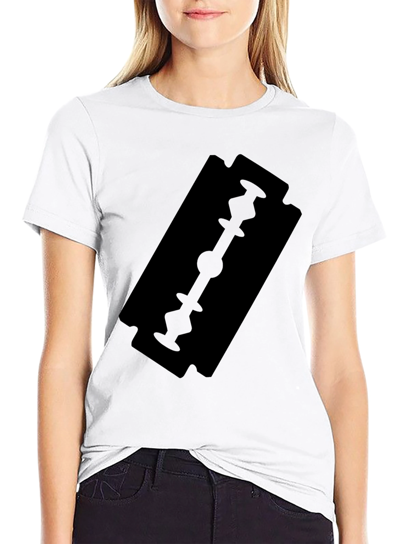 Black T-Shirt with Razor Blade Graphic