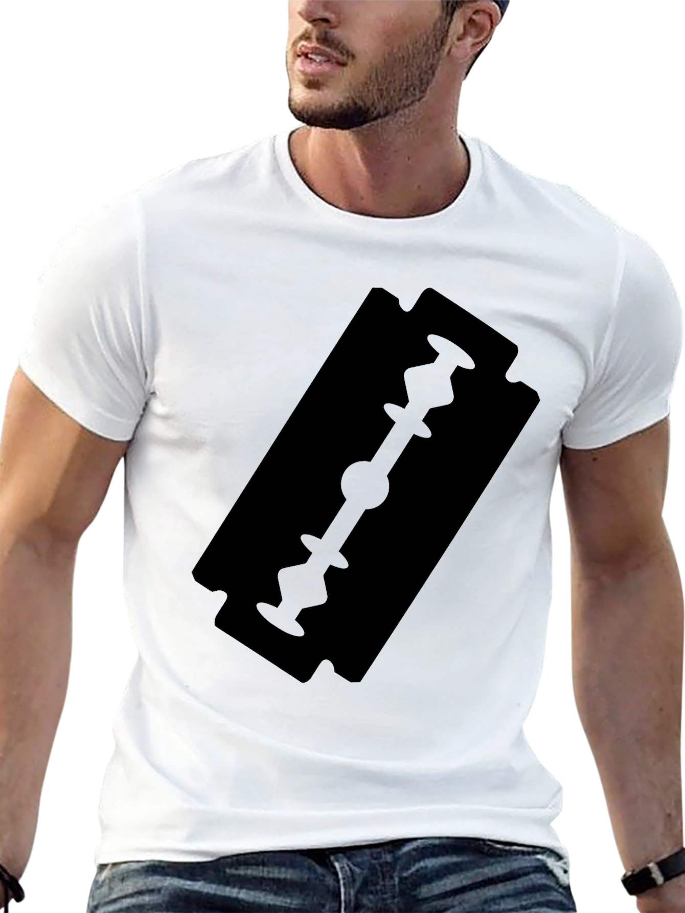 Black T-Shirt with Razor Blade Graphic