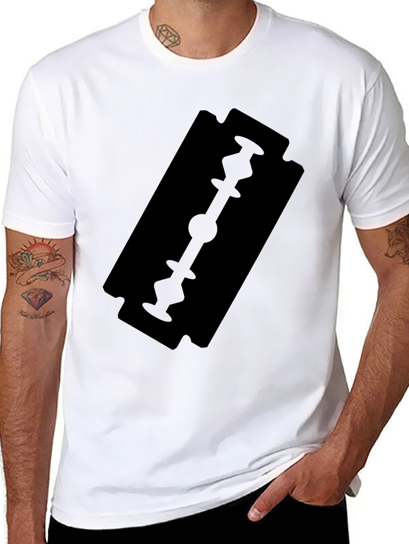 Black T-Shirt with Razor Blade Graphic