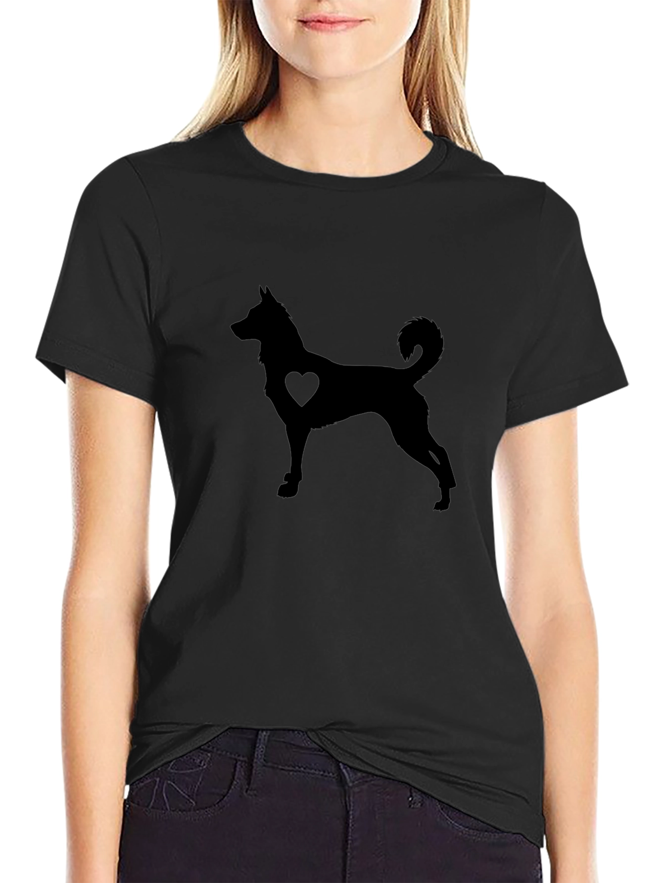 Dog Heart Silhouette Black T-Shirt