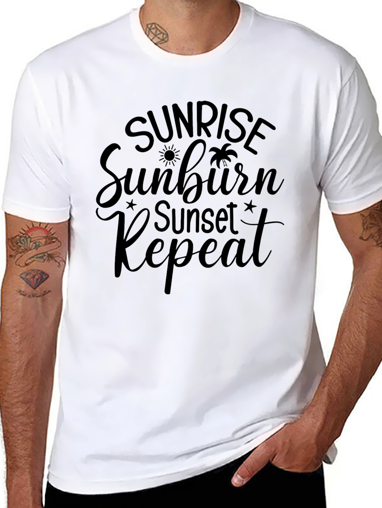 Sunrise Sunburn Sunset Repeat Black T-Shirt