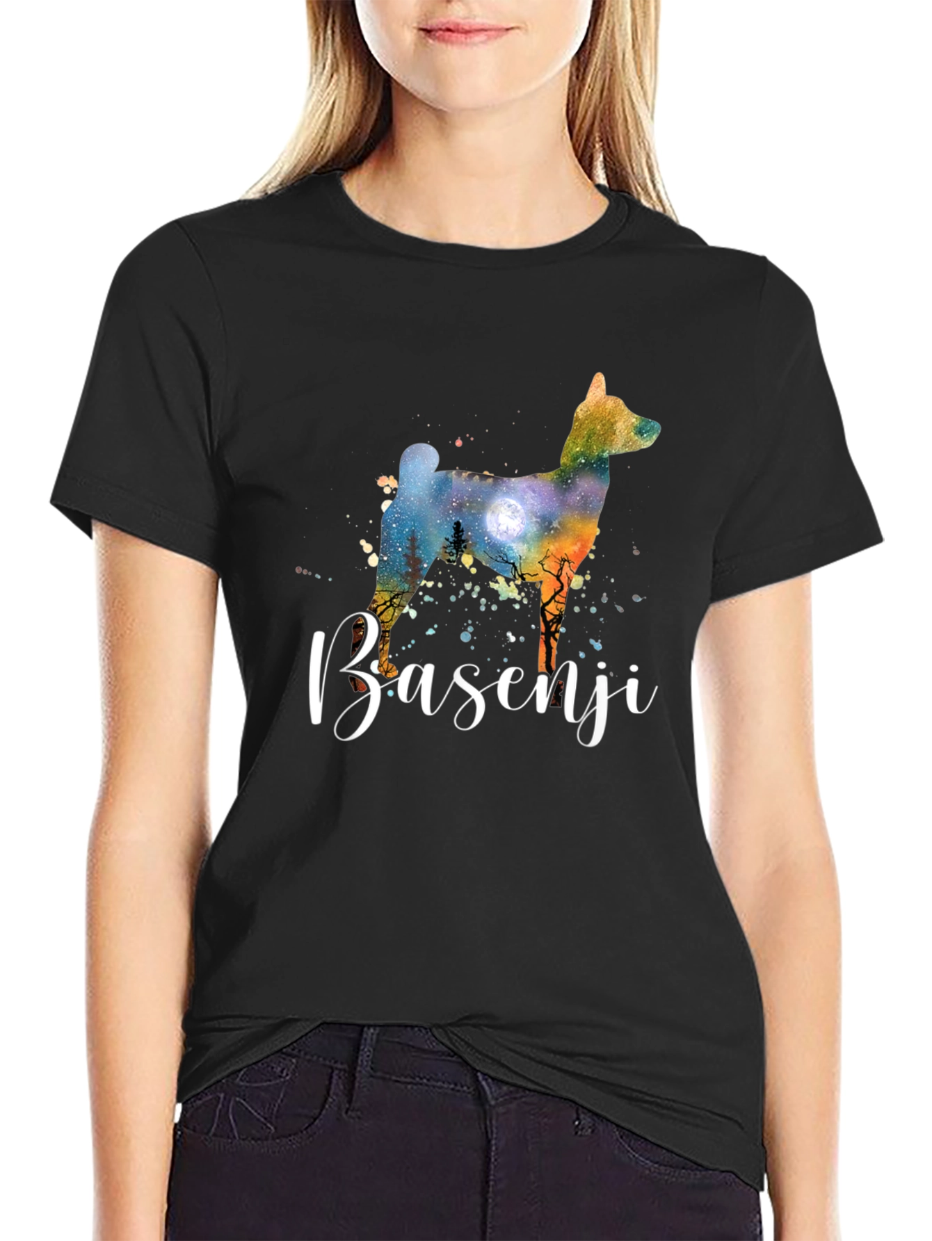 Basenji Dog Silhouette Graphic Tee - Unisex Black T-Shirt