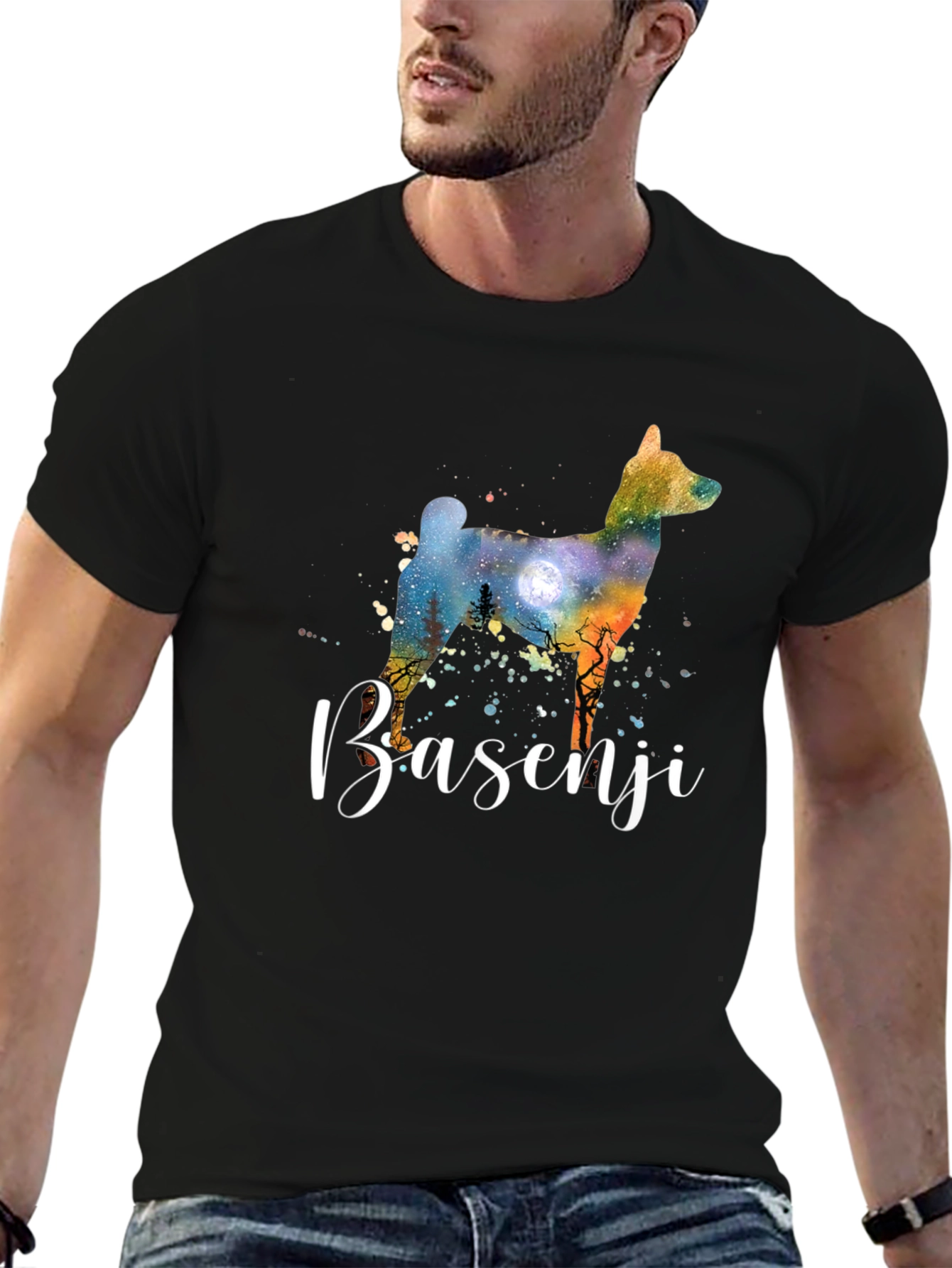 Basenji Dog Silhouette Graphic Tee - Unisex Black T-Shirt