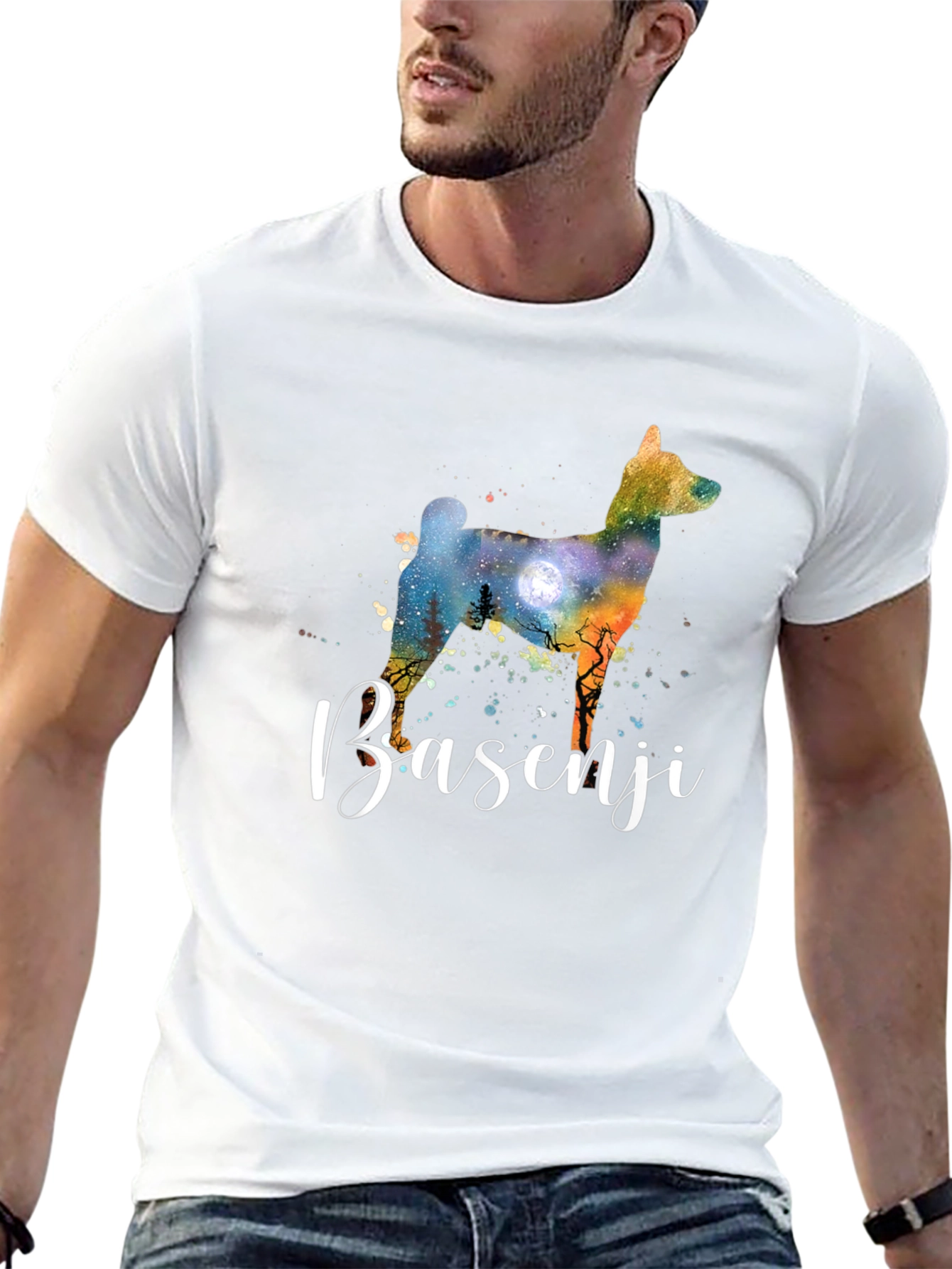 Basenji Dog Silhouette Graphic Tee - Unisex Black T-Shirt