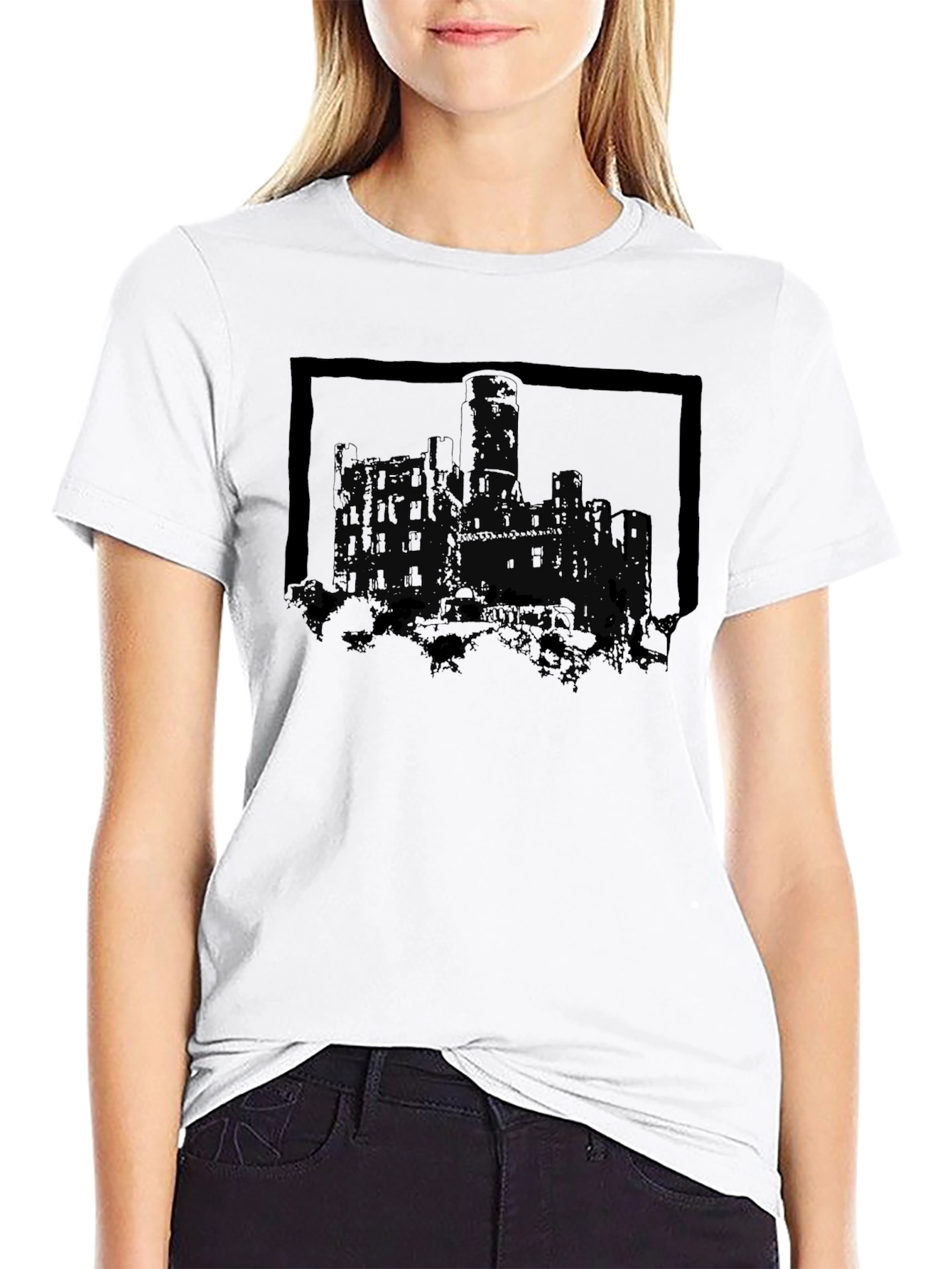 Castle Graphic Tee - Gothic Design Black T-Shirt