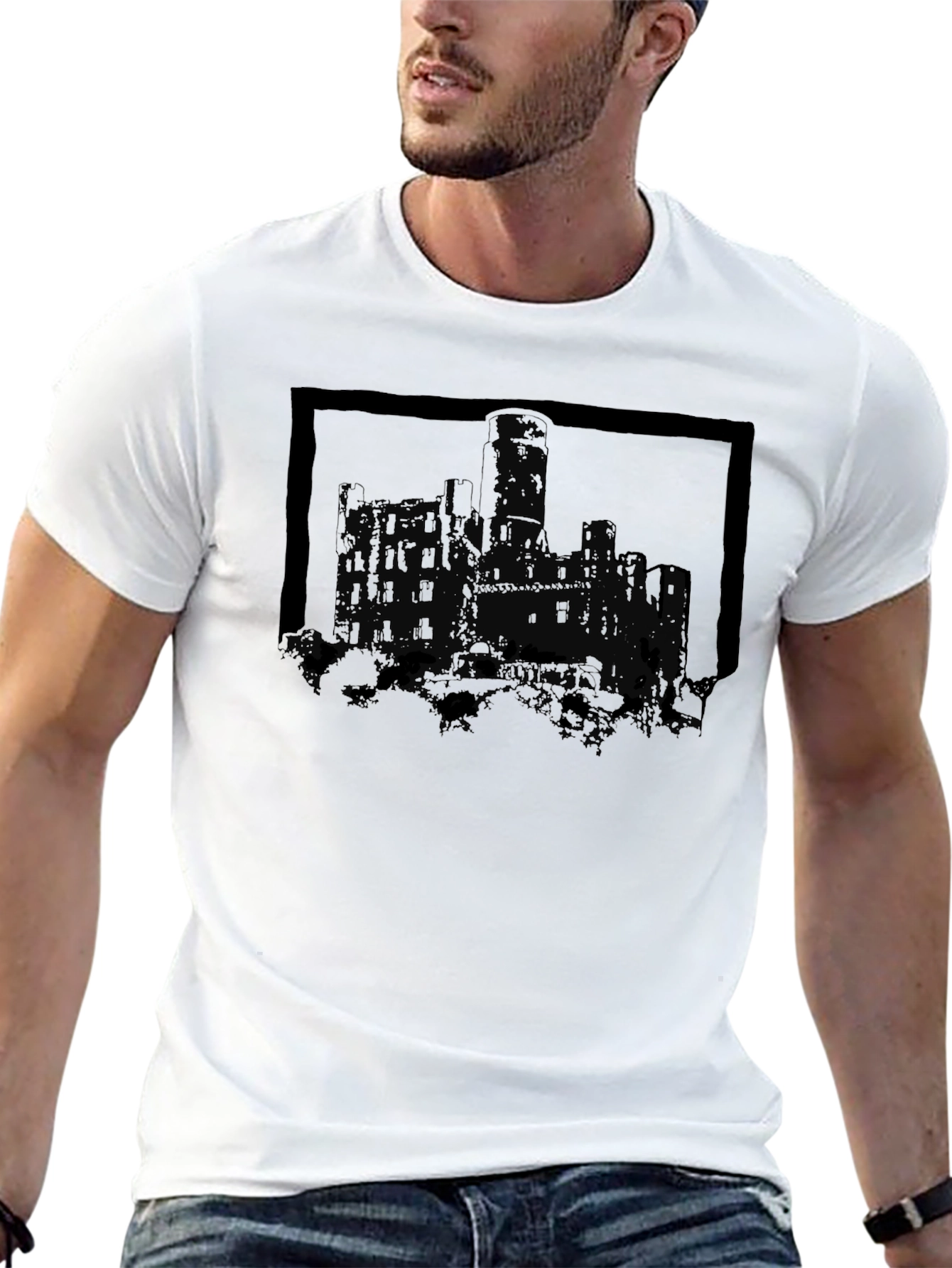 Castle Graphic Tee - Gothic Design Black T-Shirt