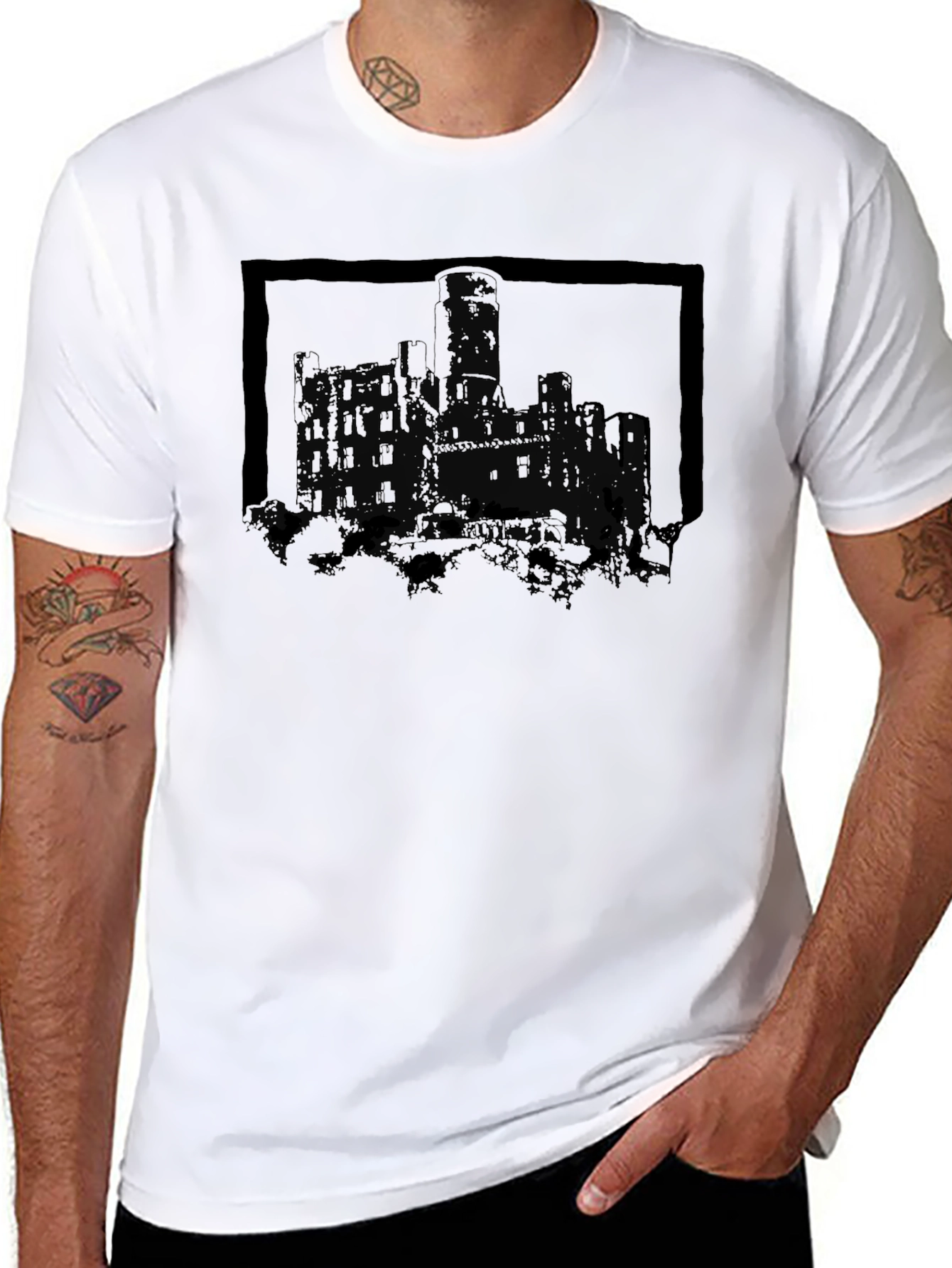 Castle Graphic Tee - Gothic Design Black T-Shirt