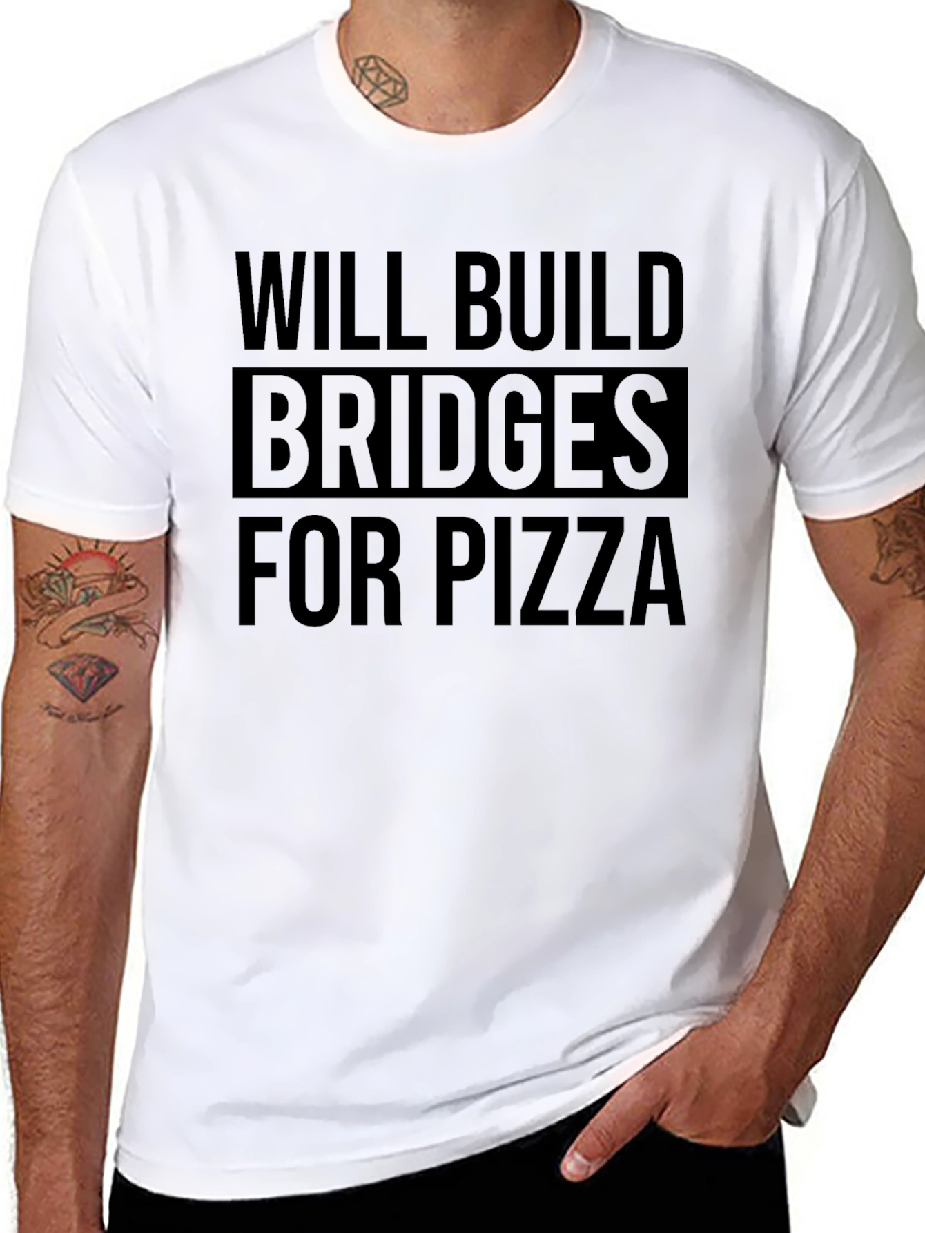 Will Build Bridges For Pizza Black T-Shirt