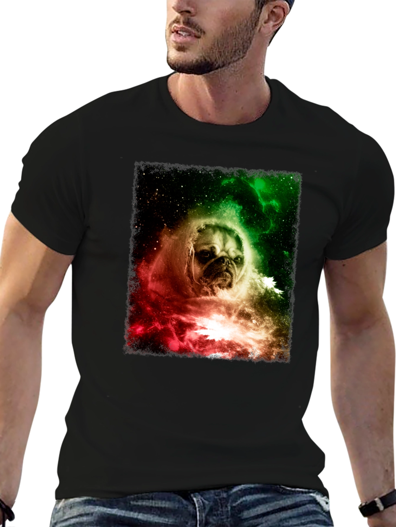 Pug in Space Graphic Tee - Black Cotton Blend