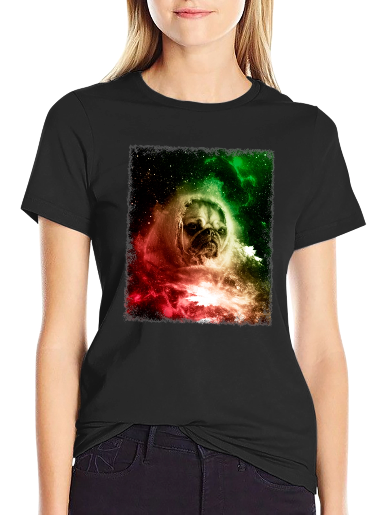 Pug in Space Graphic Tee - Black Cotton Blend
