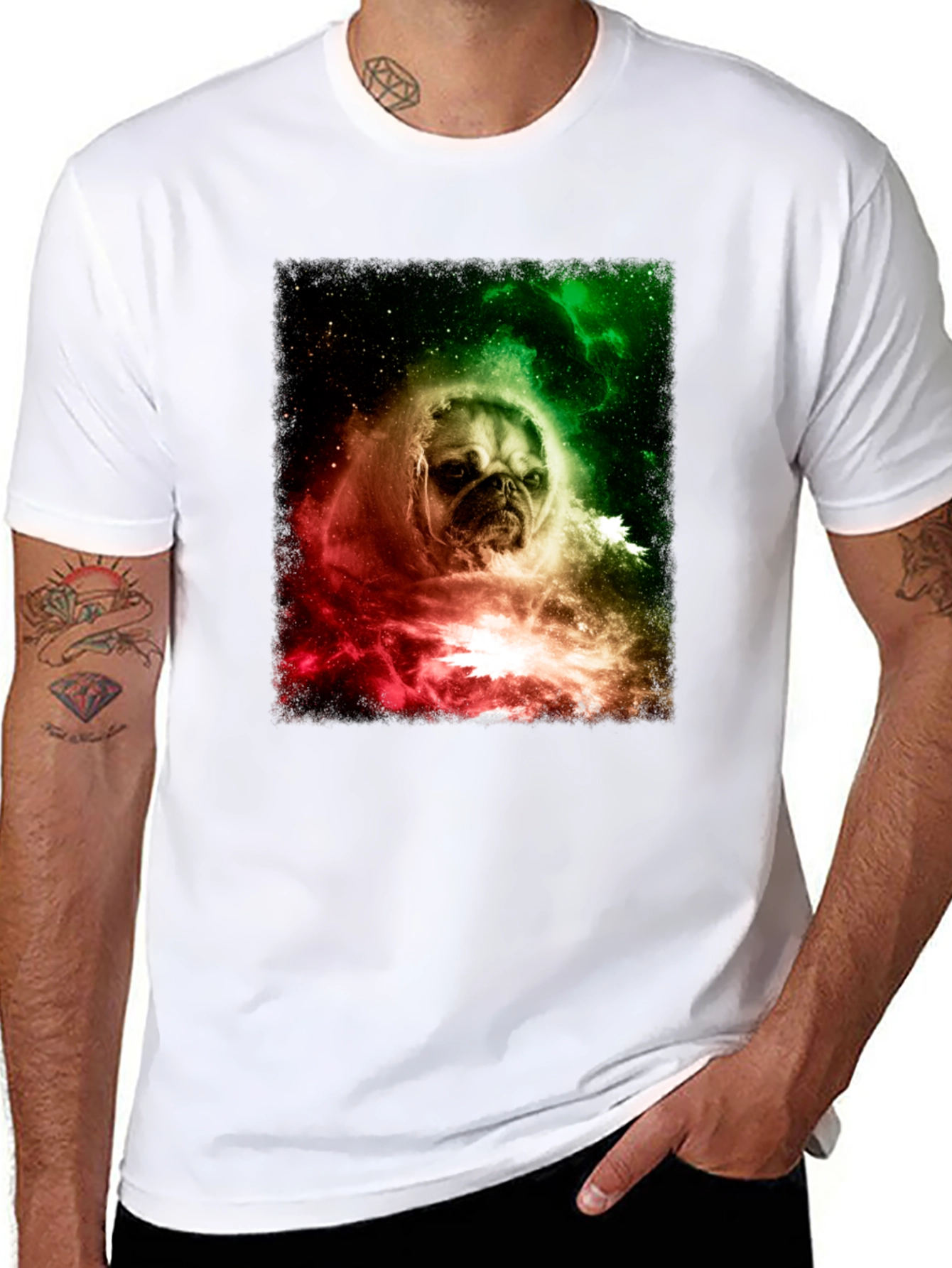 Pug in Space Graphic Tee - Black Cotton Blend