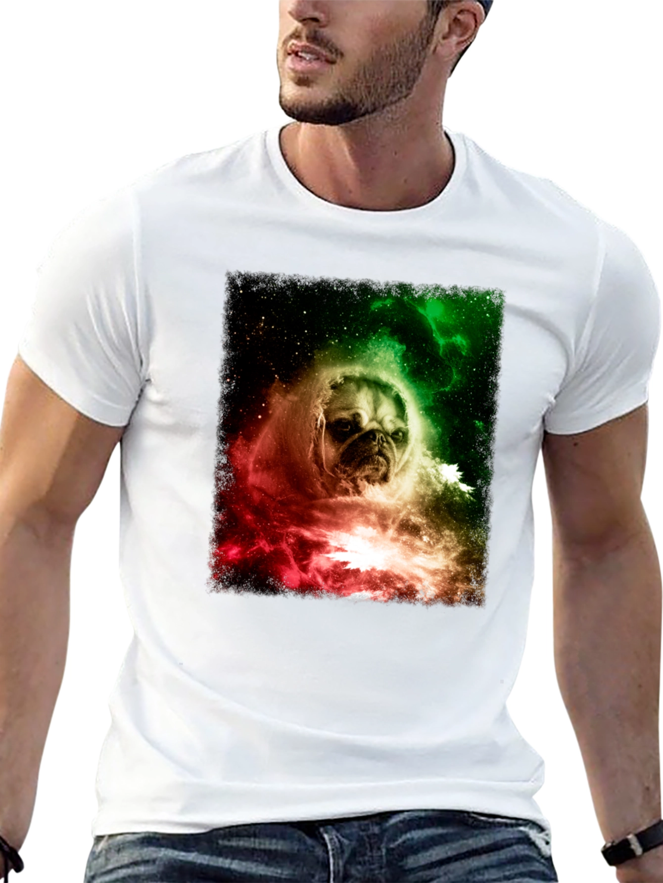 Pug in Space Graphic Tee - Black Cotton Blend