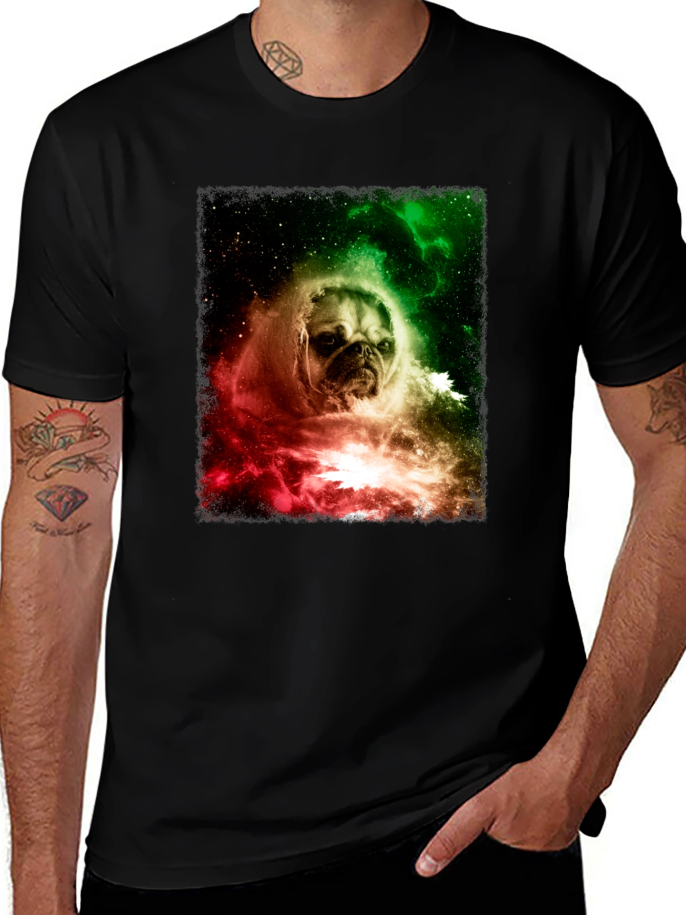 Pug in Space Graphic Tee - Black Cotton Blend