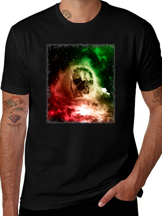 Pug in Space Graphic Tee - Black Cotton Blend
