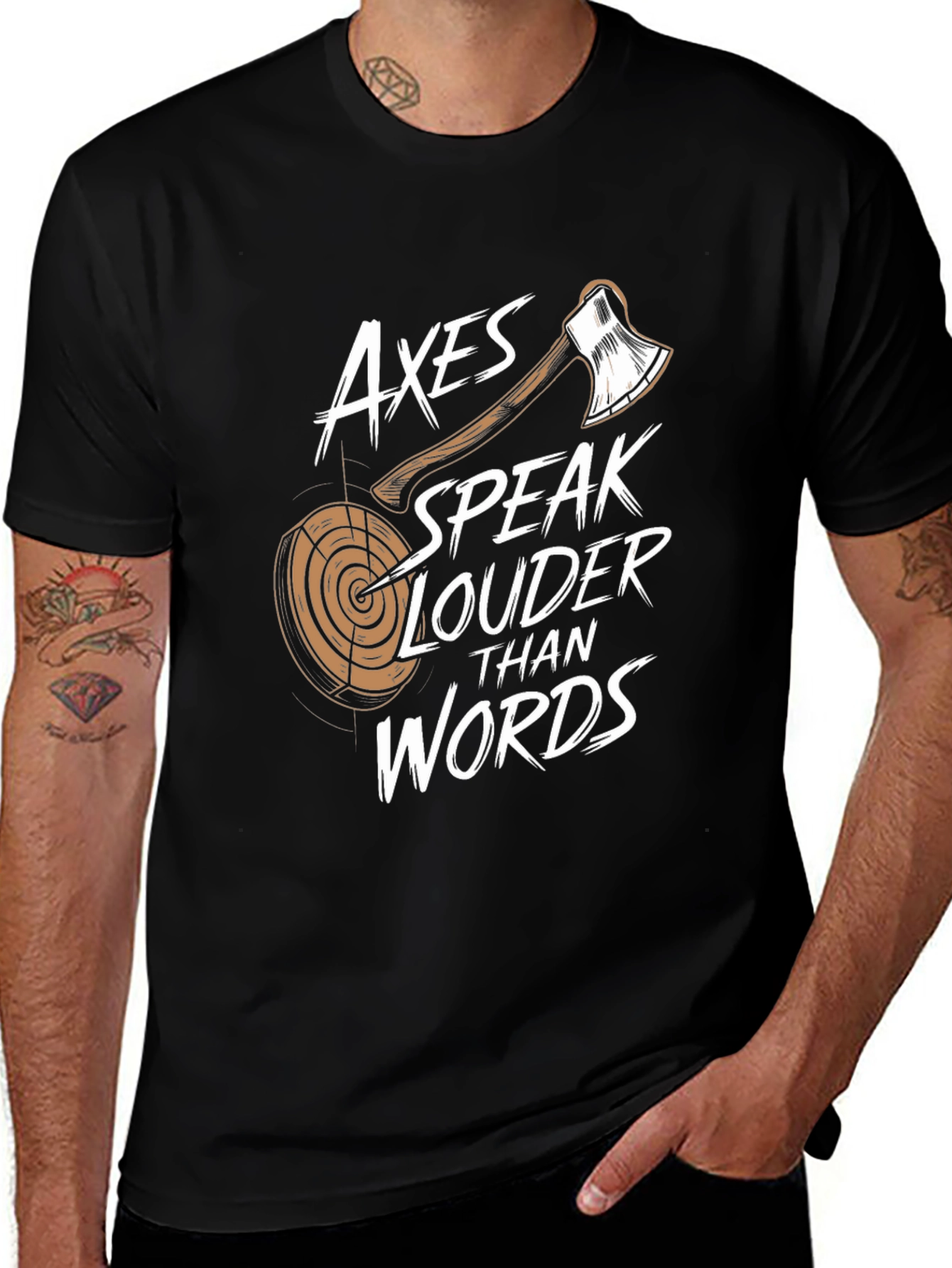 Axes Speak Louder Than Words Black T-Shirt