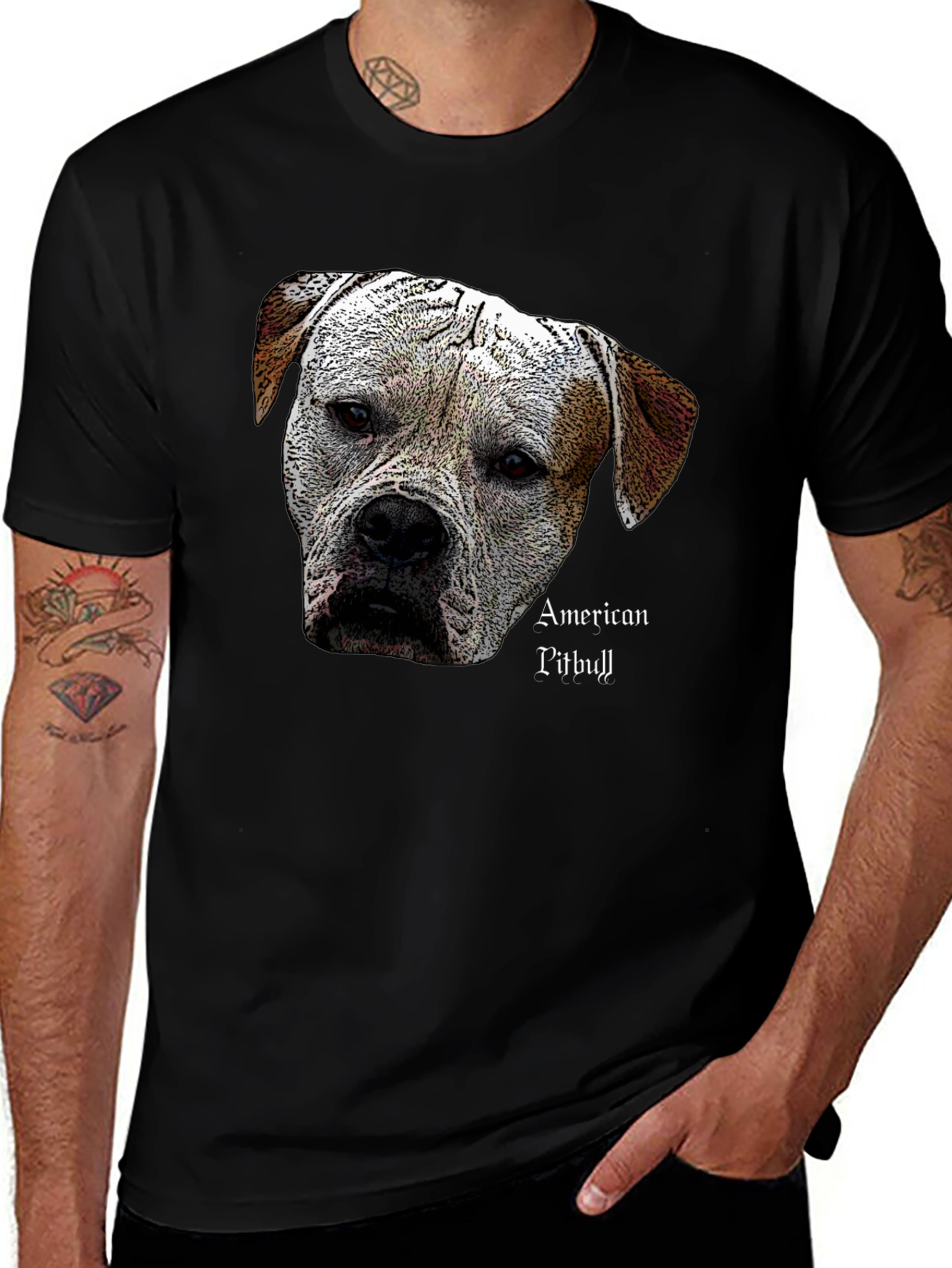 American Pitbull Dog Graphic Black T-Shirt
