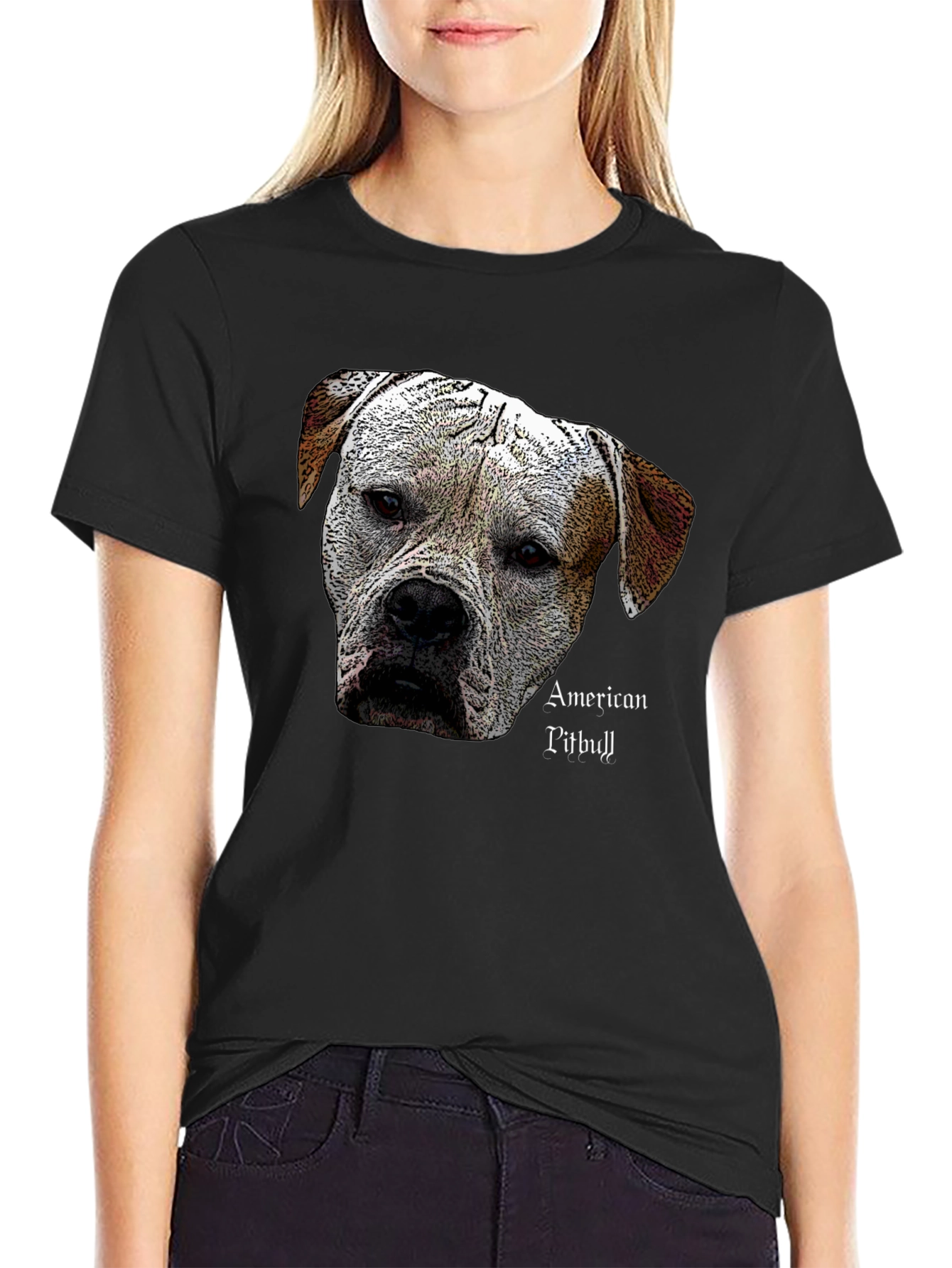 American Pitbull Dog Graphic Black T-Shirt