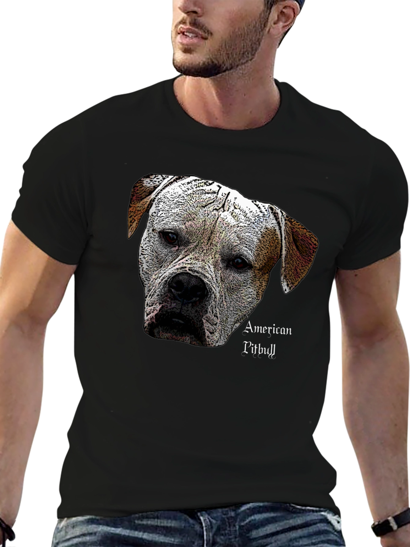 American Pitbull Dog Graphic Black T-Shirt