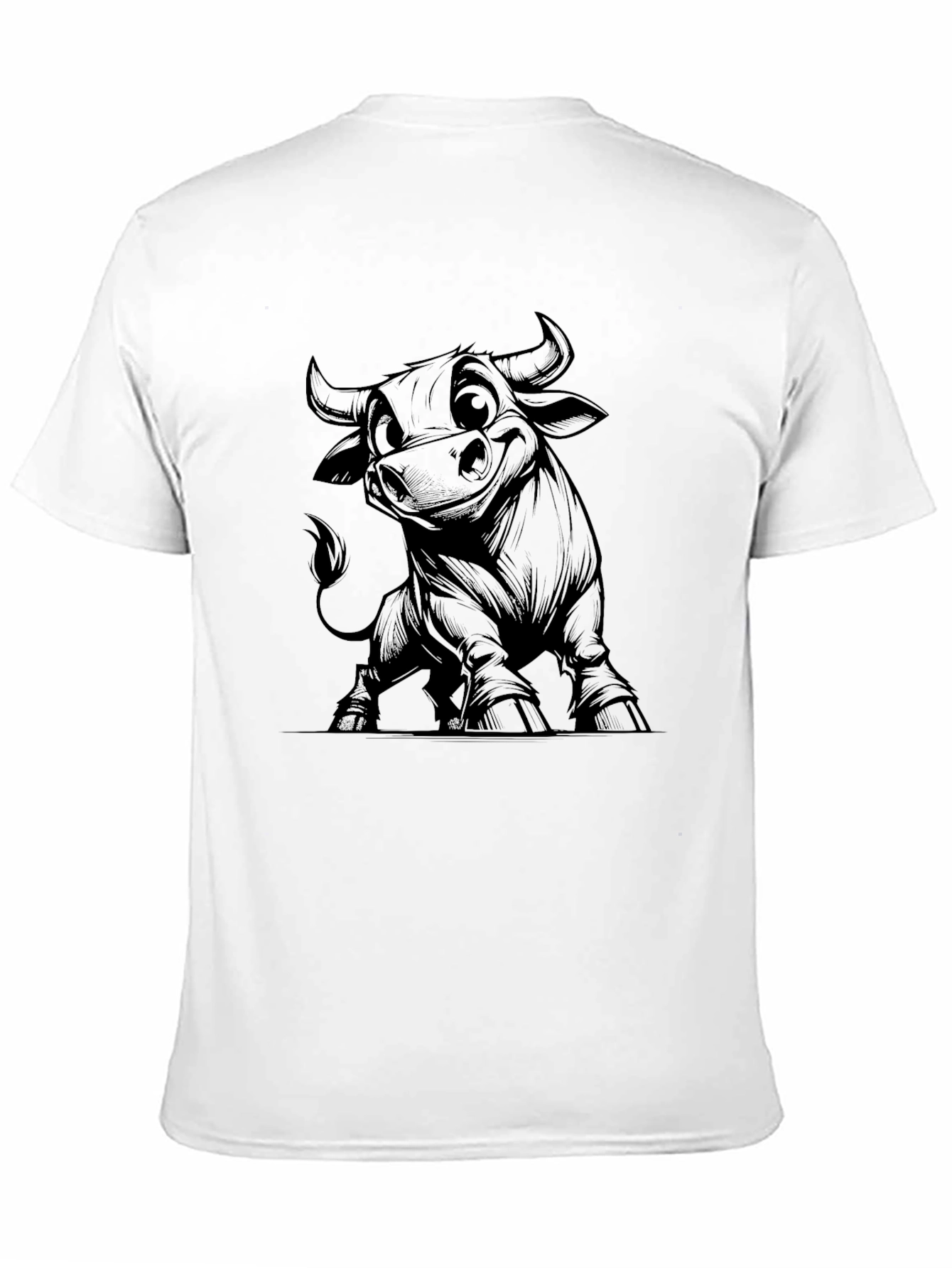Cartoon Bull Graphic Tee - Black Cotton Blend