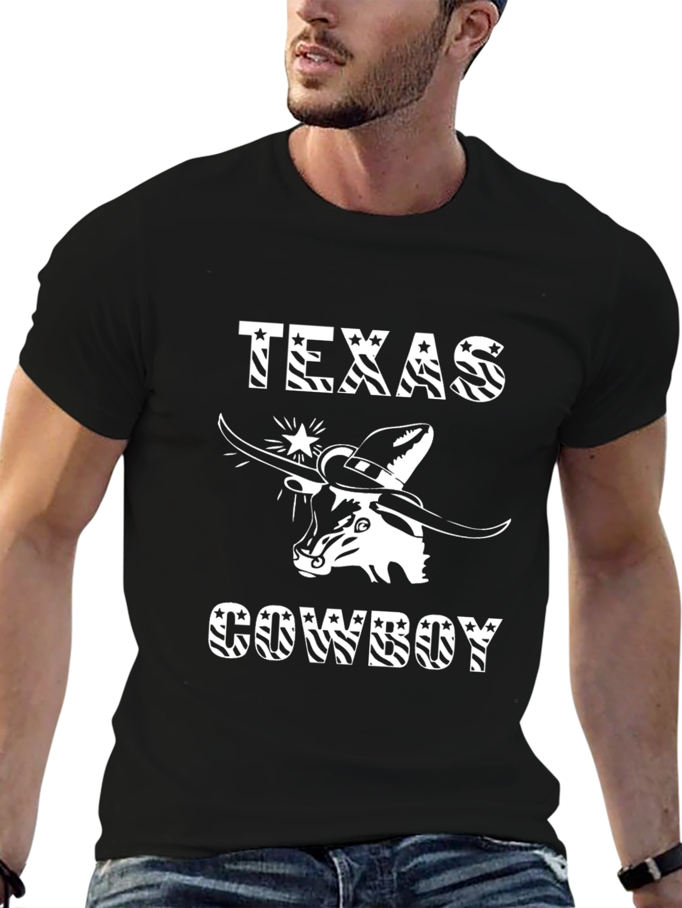 Texas Cowboy Graphic T-Shirt - Black