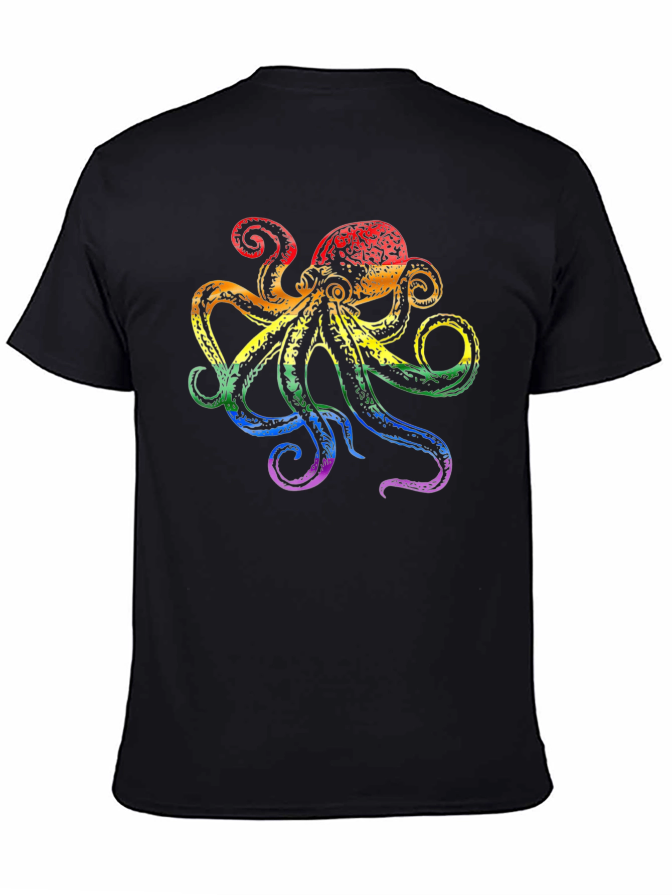 Rainbow Octopus Graphic Tee - Black Cotton T-Shirt