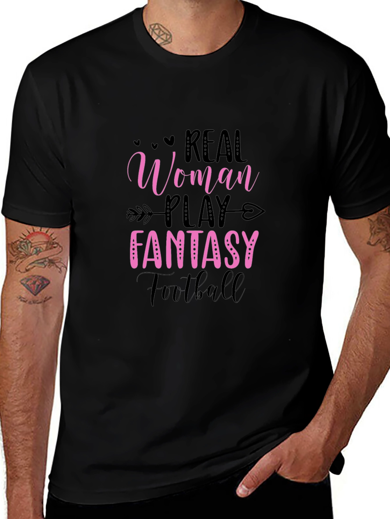 Real Women Play Fantasy Football Black Tee