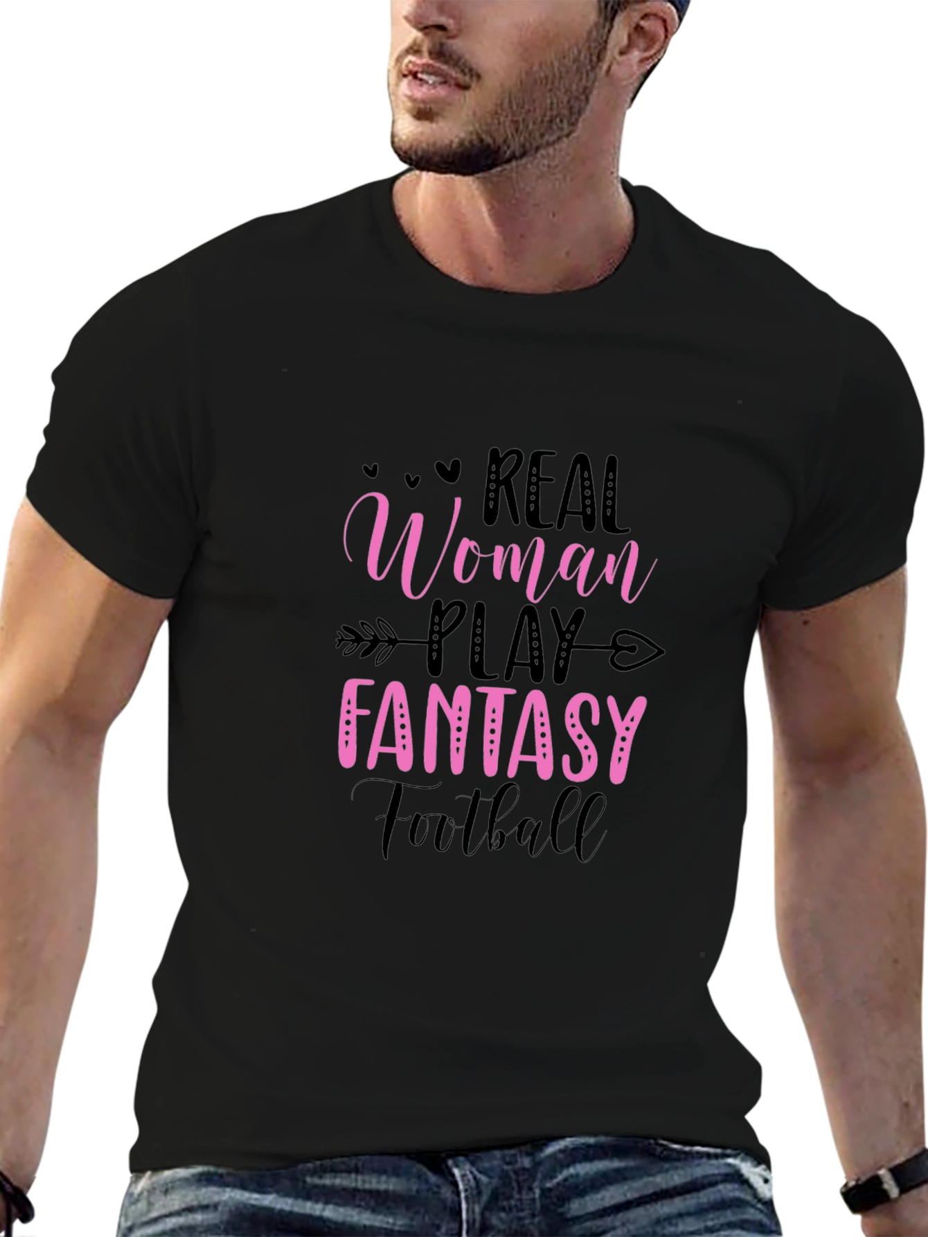 Real Women Play Fantasy Football Black Tee