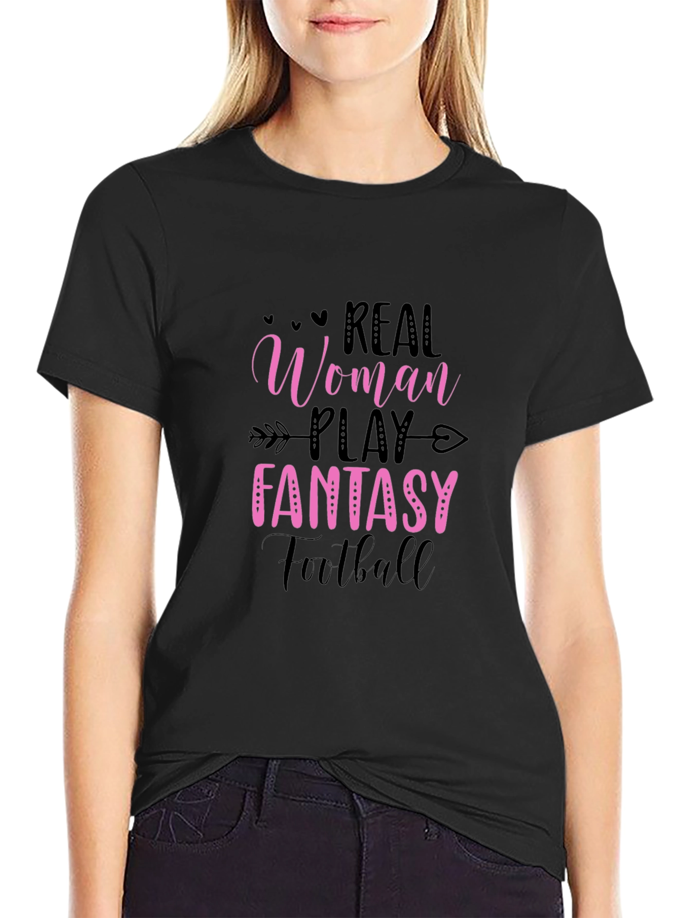 Real Women Play Fantasy Football Black Tee
