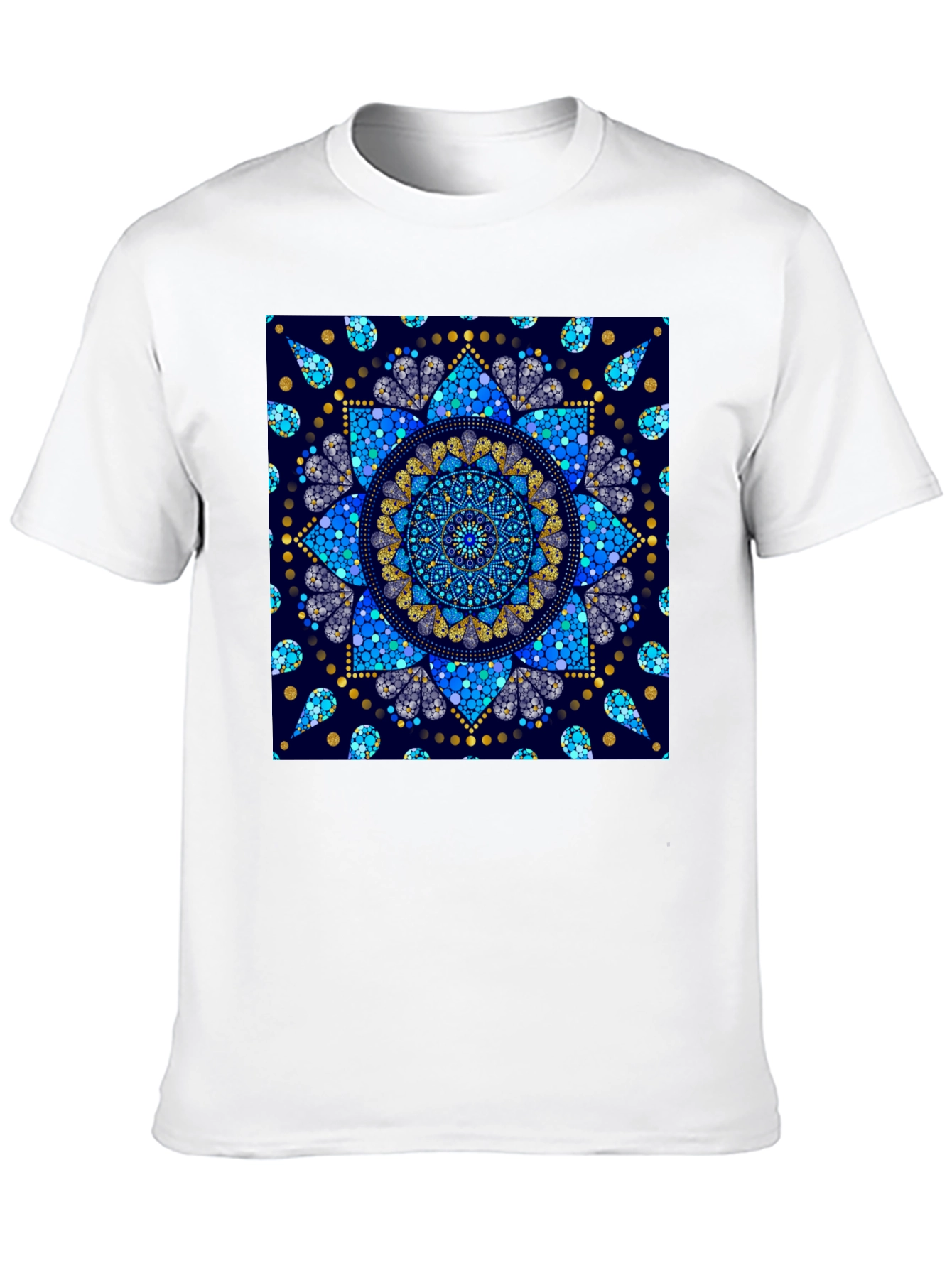 Black T-Shirt with Blue Mandala Print