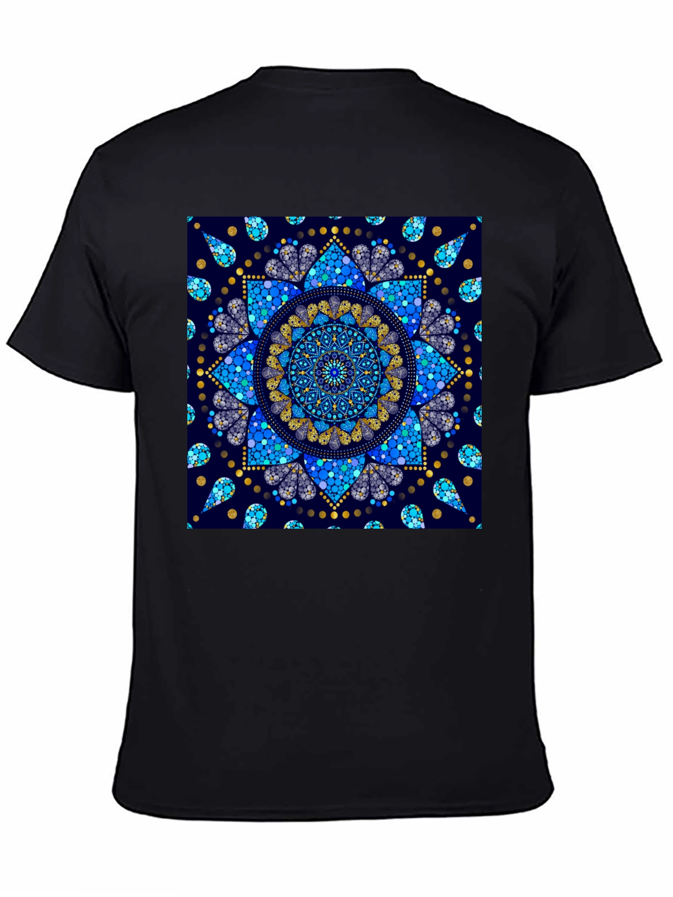 Black T-Shirt with Blue Mandala Print