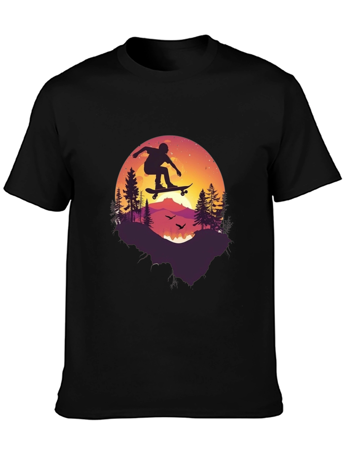 Skateboarding Silhouette Graphic Tee - Black Cotton Blend
