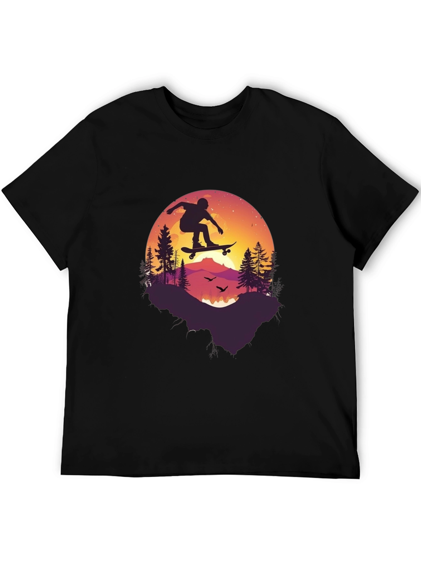 Skateboarding Silhouette Graphic Tee - Black Cotton Blend