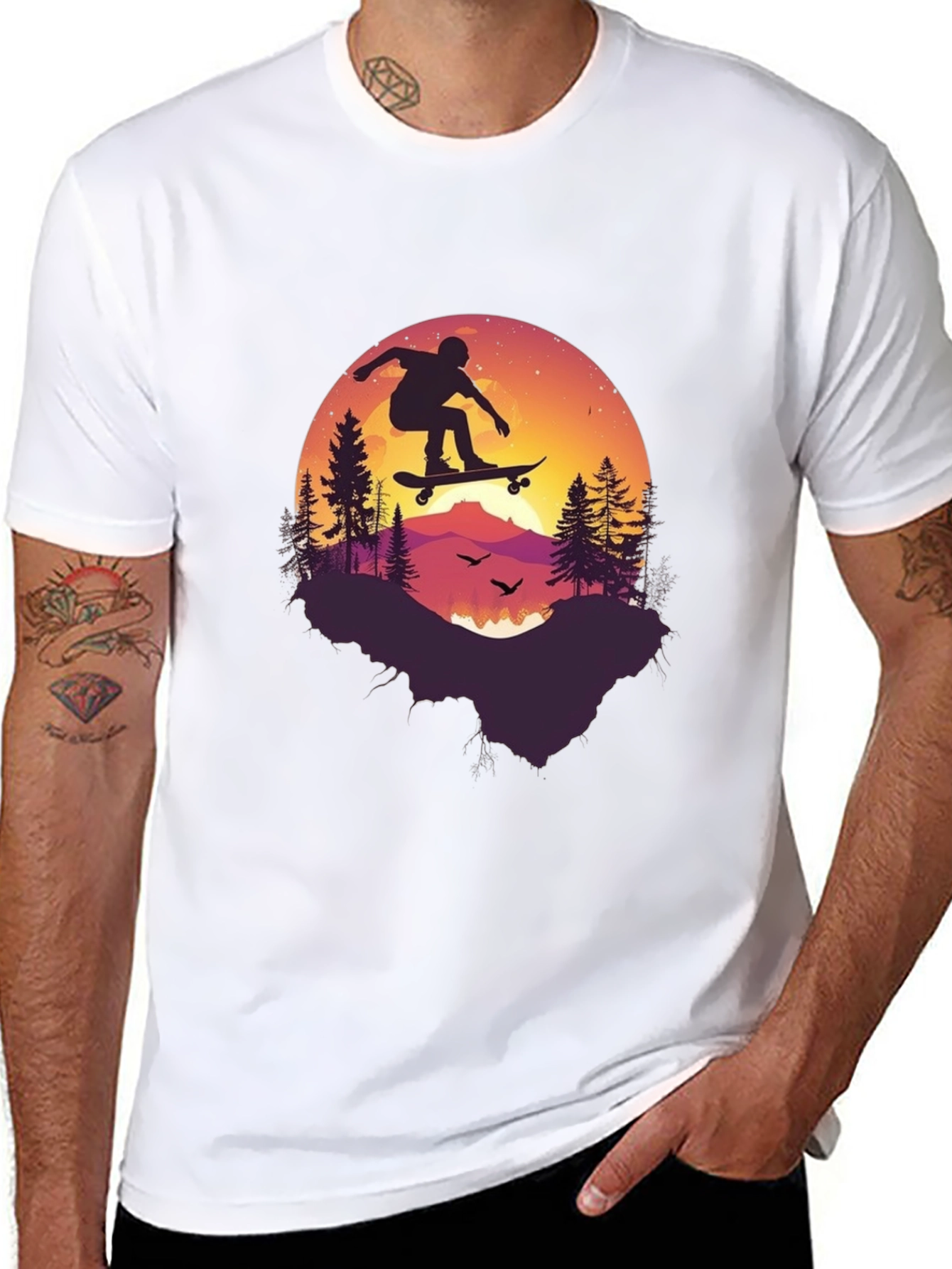 Skateboarding Silhouette Graphic Tee - Black Cotton Blend